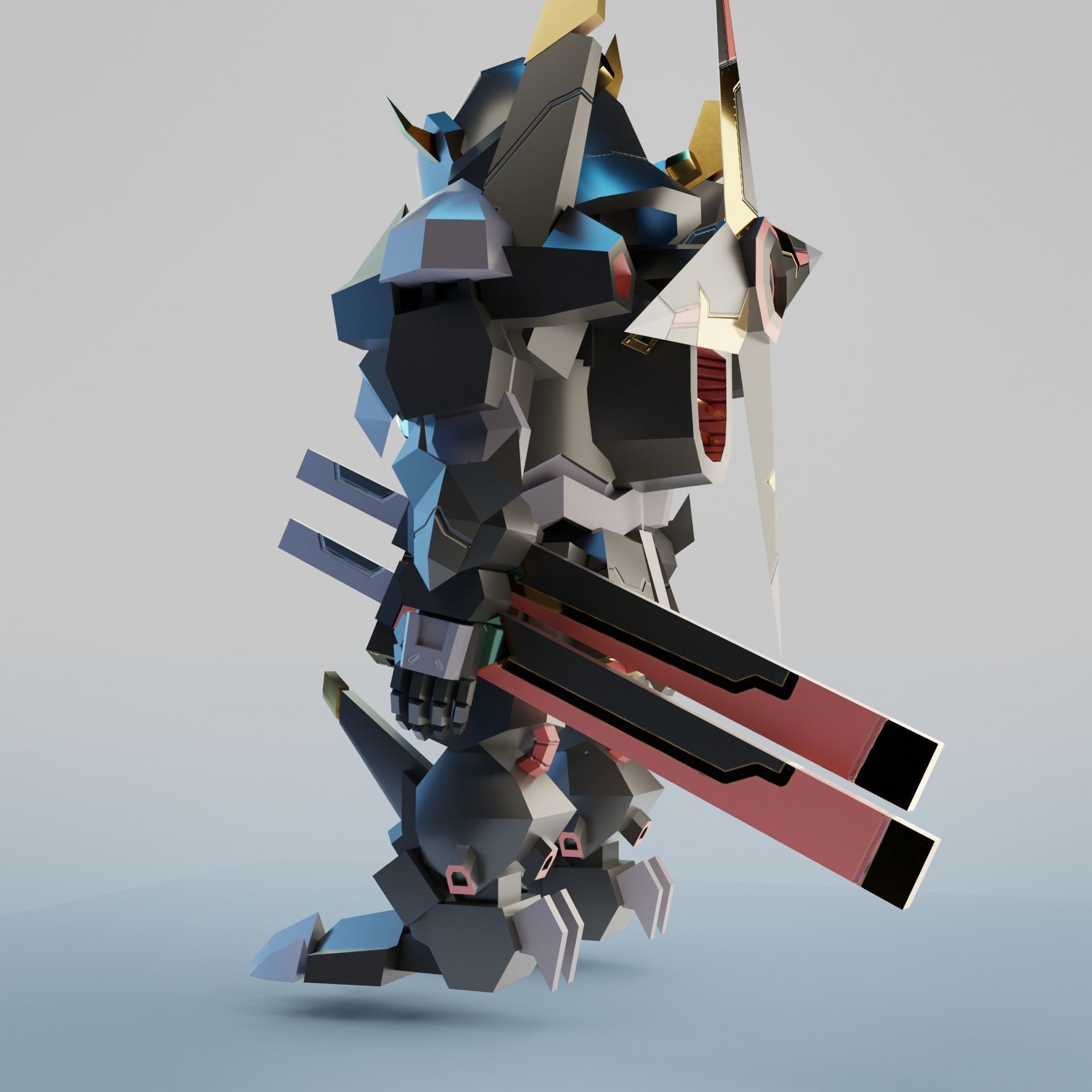 Samurai Chibi Gundam Robot Low-poly 3D model_5