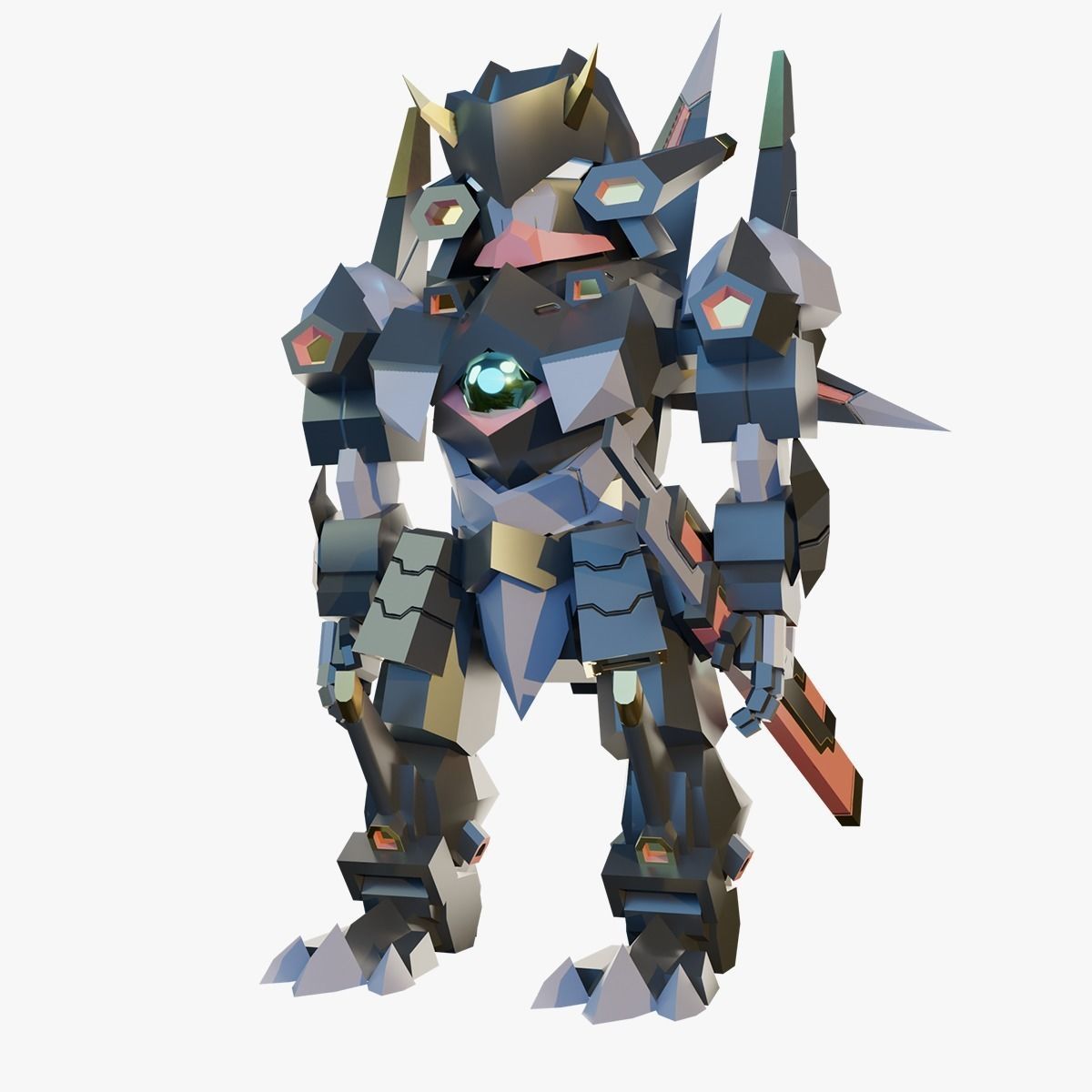 Samurai Chibi Gundam Robot Low-poly 3D model_6