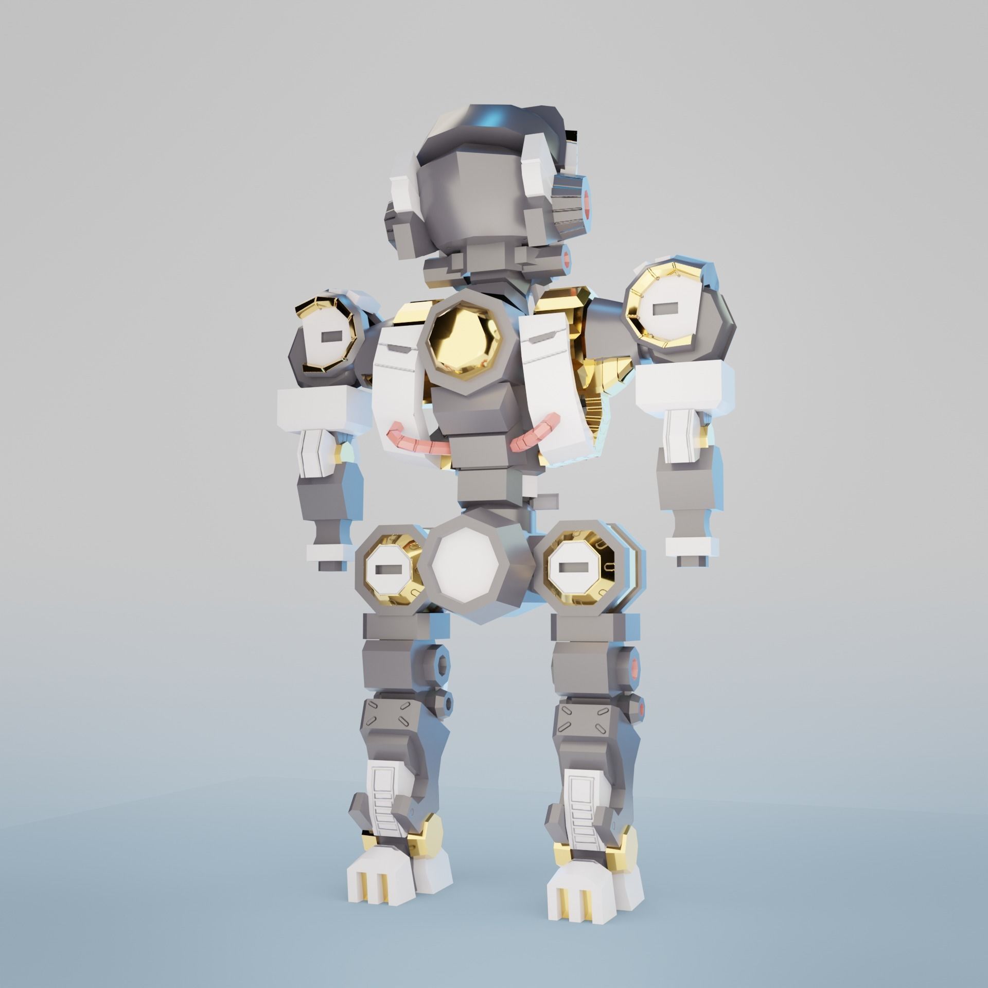 Samurai Chibi Gundam Robot Low-poly 3D model_2