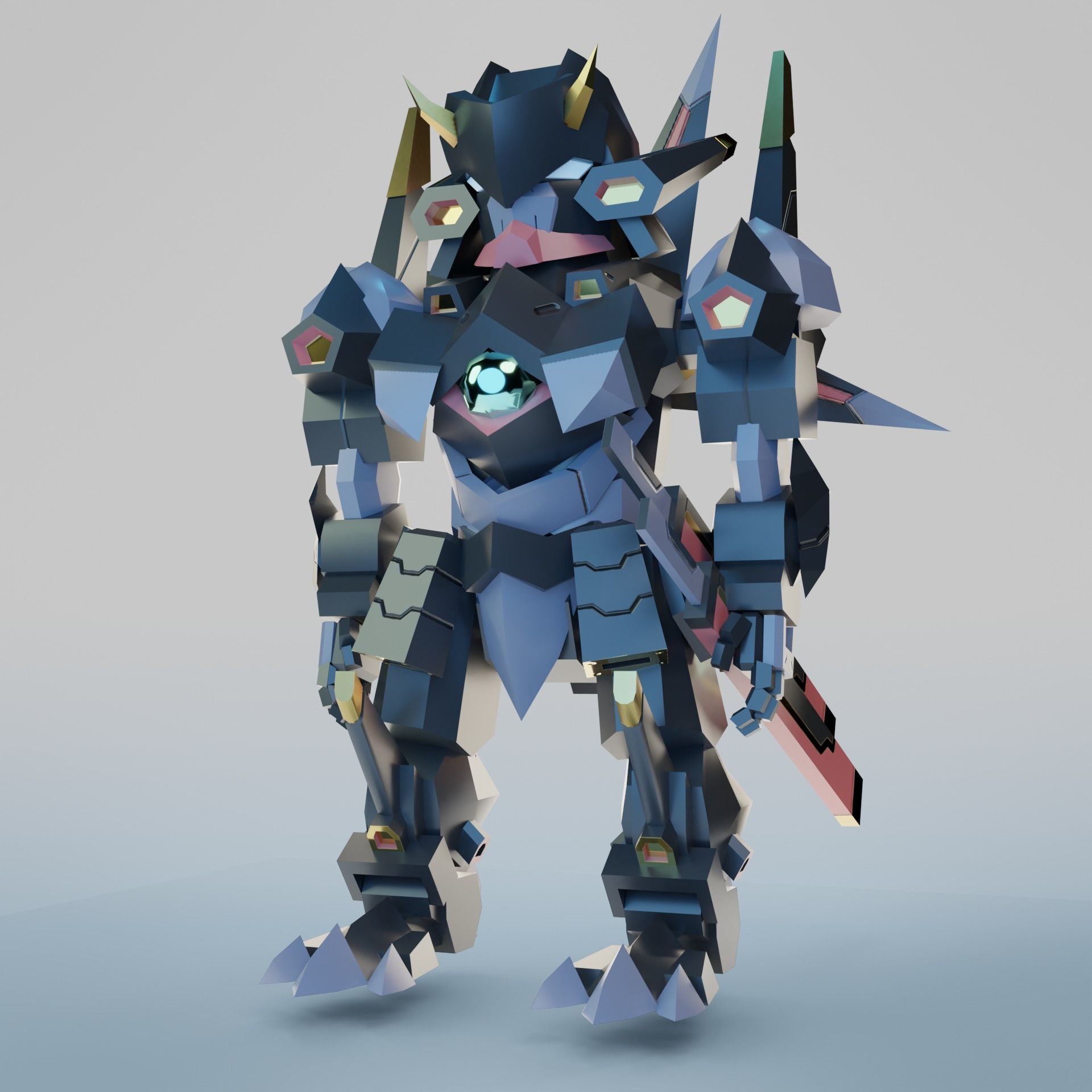 Samurai Chibi Gundam Robot Low-poly 3D model_4