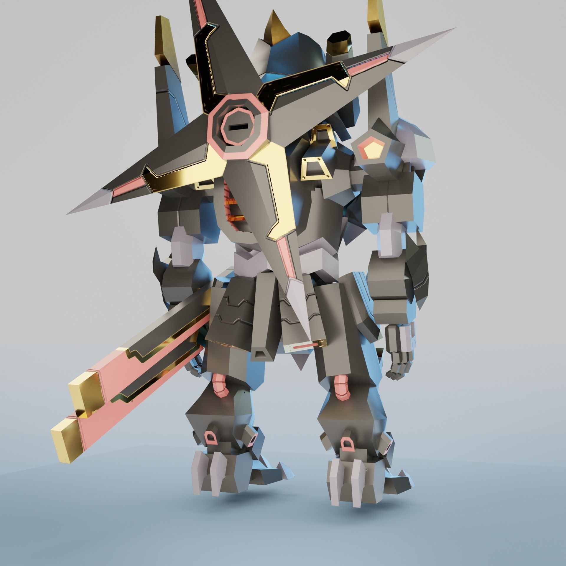 Samurai Chibi Gundam Robot Low-poly 3D model_3