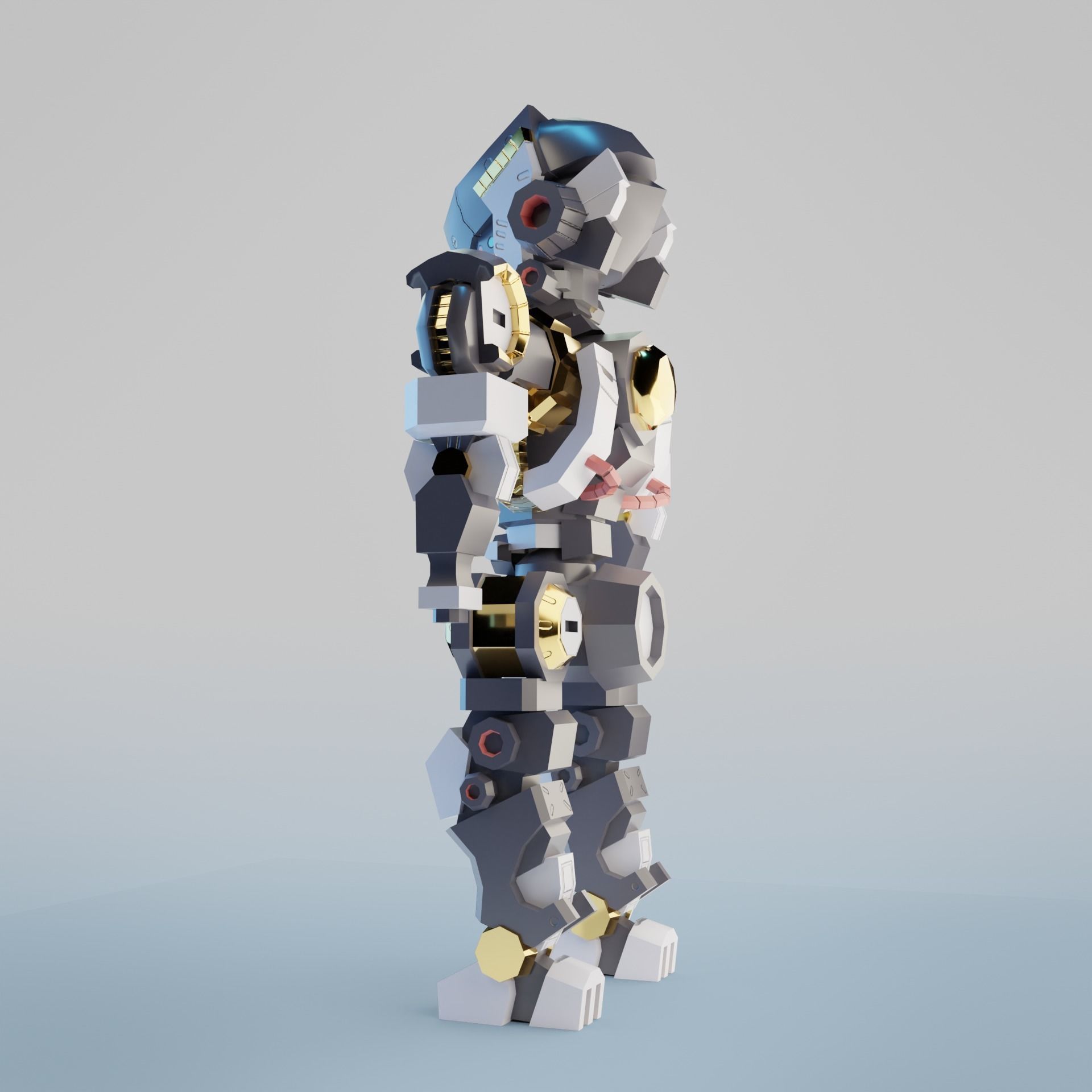 Samurai Chibi Gundam Robot Low-poly 3D model_1