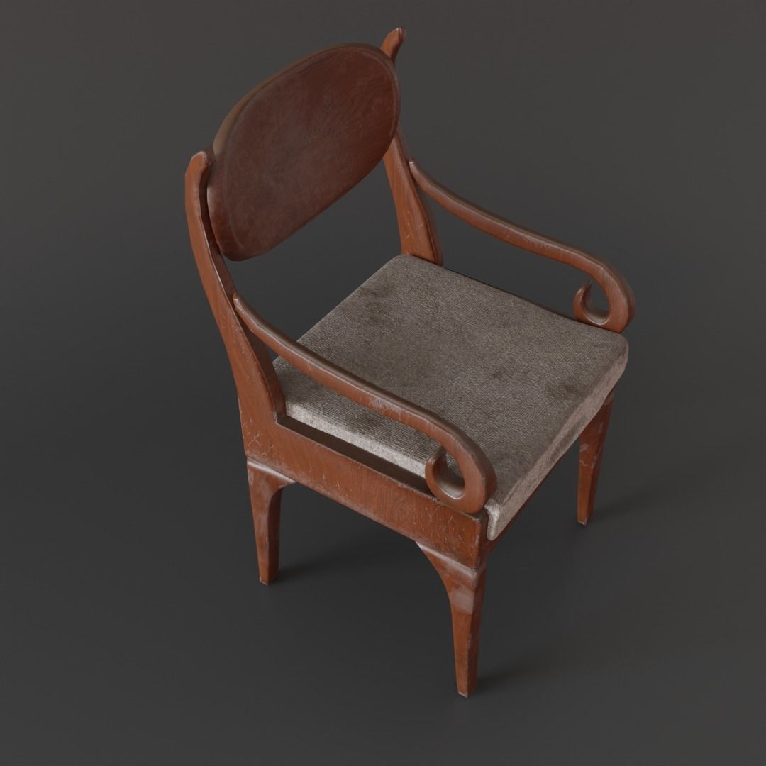 Old Chair Low-poly 3D model_3