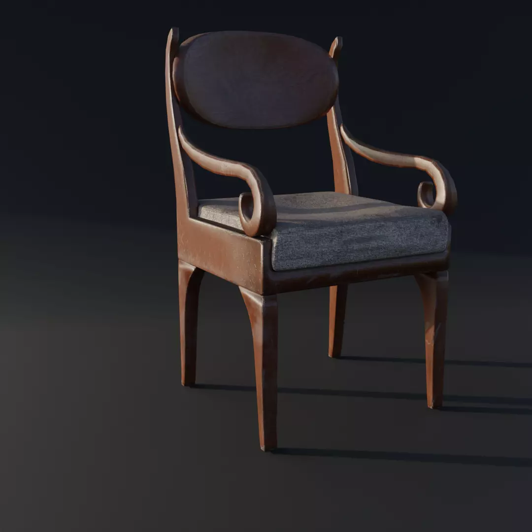 Old Chair Low-poly 3D model_0