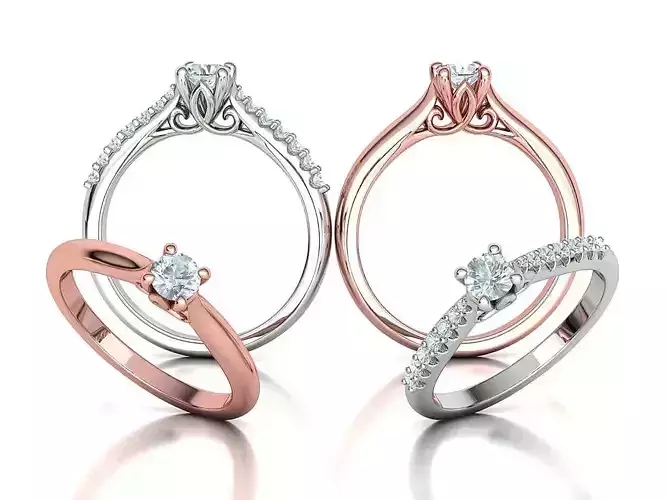 Paris Solitaire Ring 4mm Stone 2 RINGS ITEM 3D print model