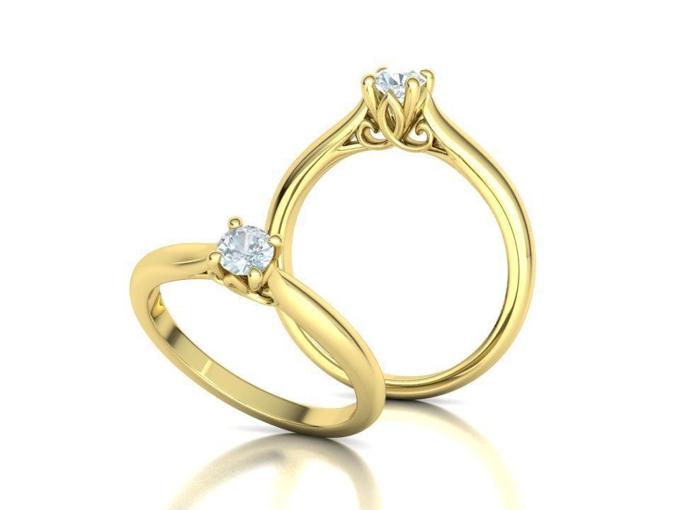 Paris Solitaire Ring 4mm Stone 2 RINGS ITEM 3D print model_32