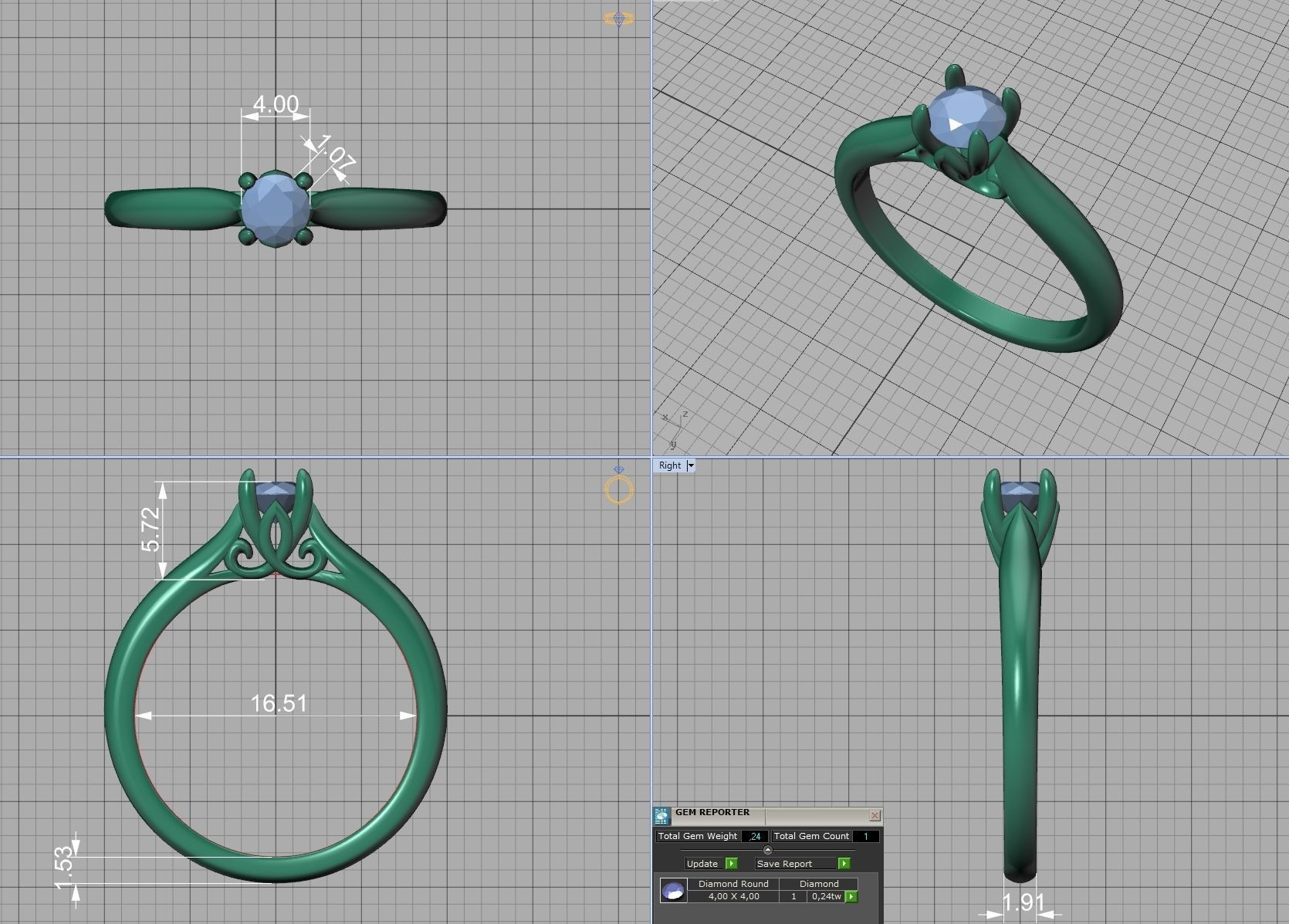 Paris Solitaire Ring 4mm Stone 2 RINGS ITEM 3D print model_39