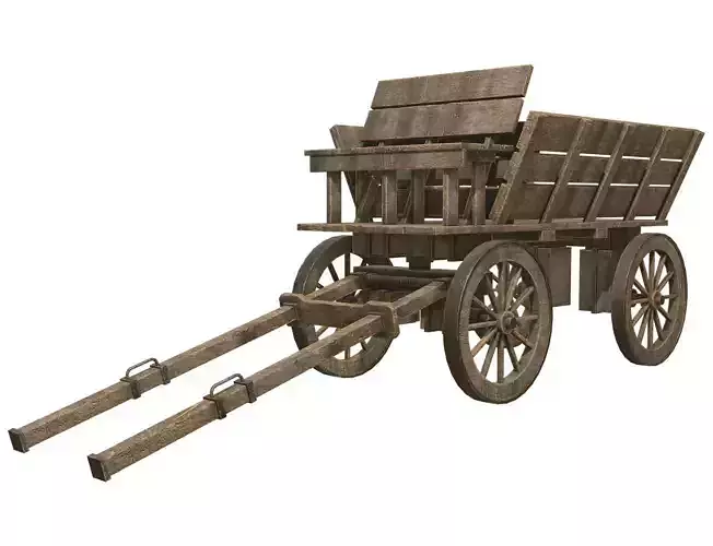 Medieval Wooden Cart 4 Low-poly 3D model