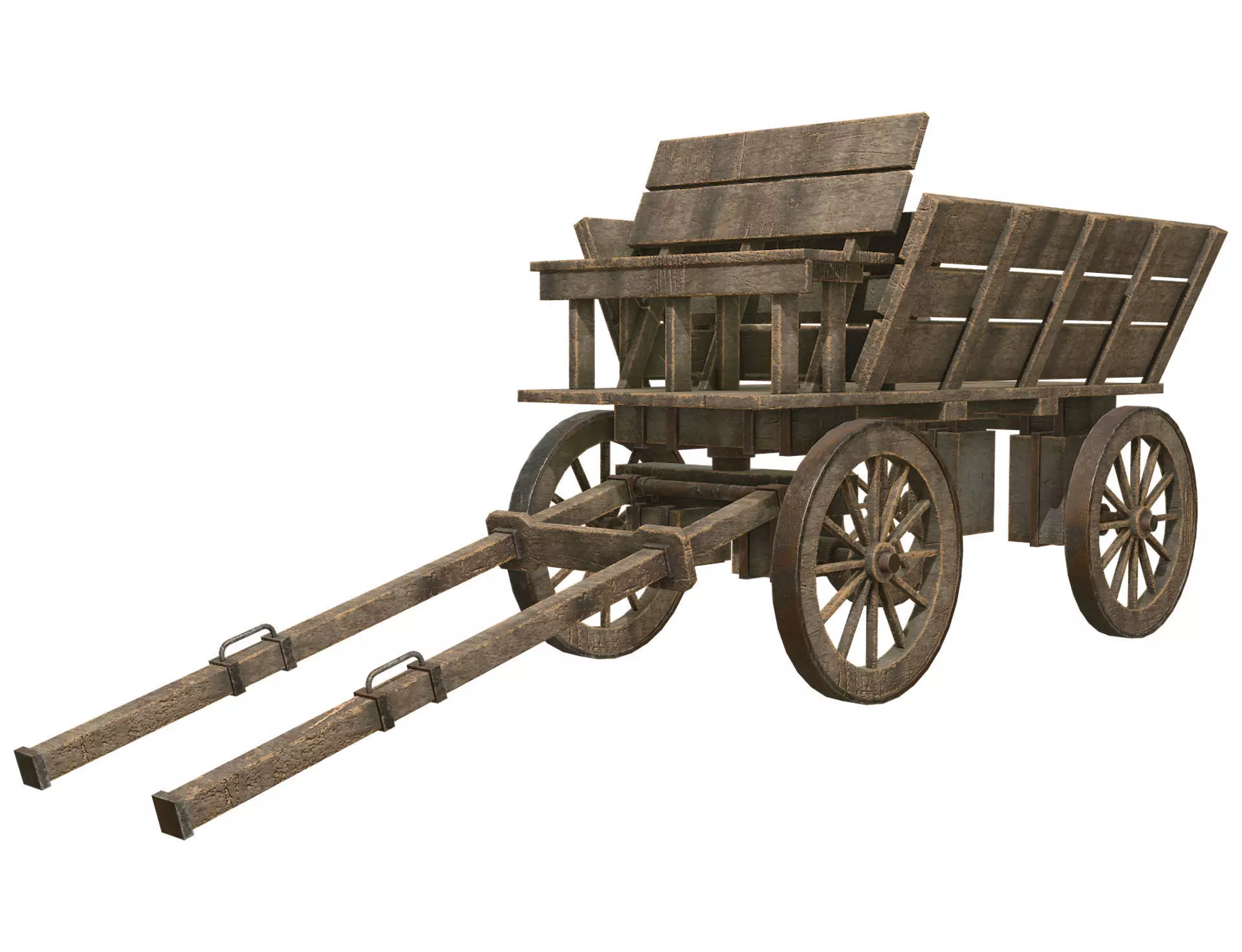 Medieval Wooden Cart 4 Low-poly 3D model