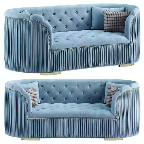 Blue Velvet Upholstered 3 Seater Sofa By Homary