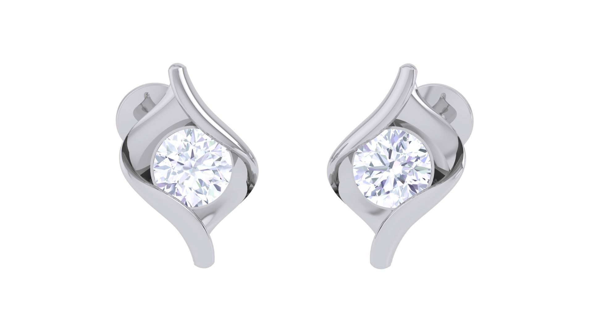 Ultra Light Wt Solitaire Diamond Stud Earrings 3dm stl obj  3D print model_1