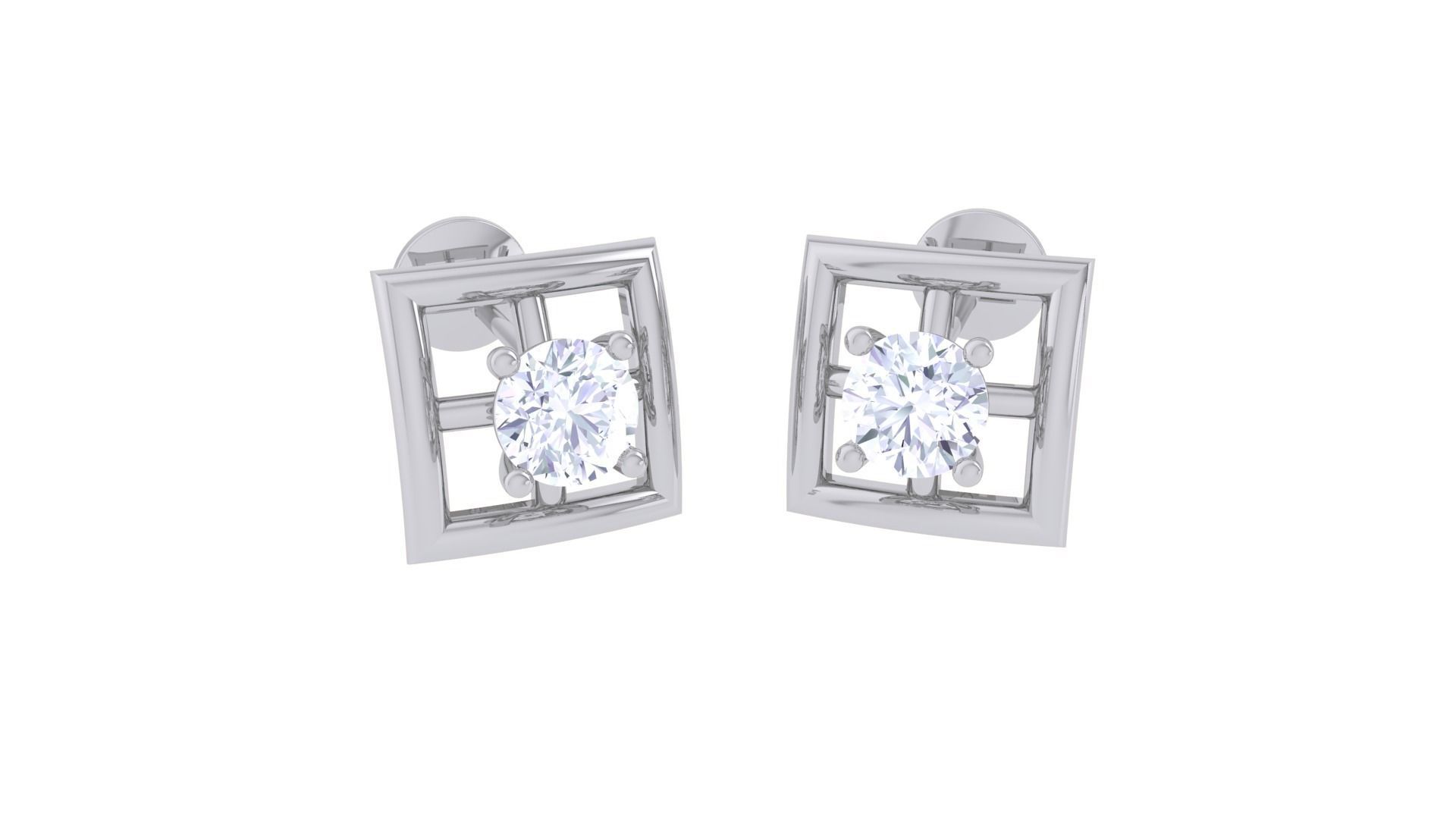 Ultra Light Wt Solitaire Diamond Stud Earrings 3dm stl obj 3D print model_1