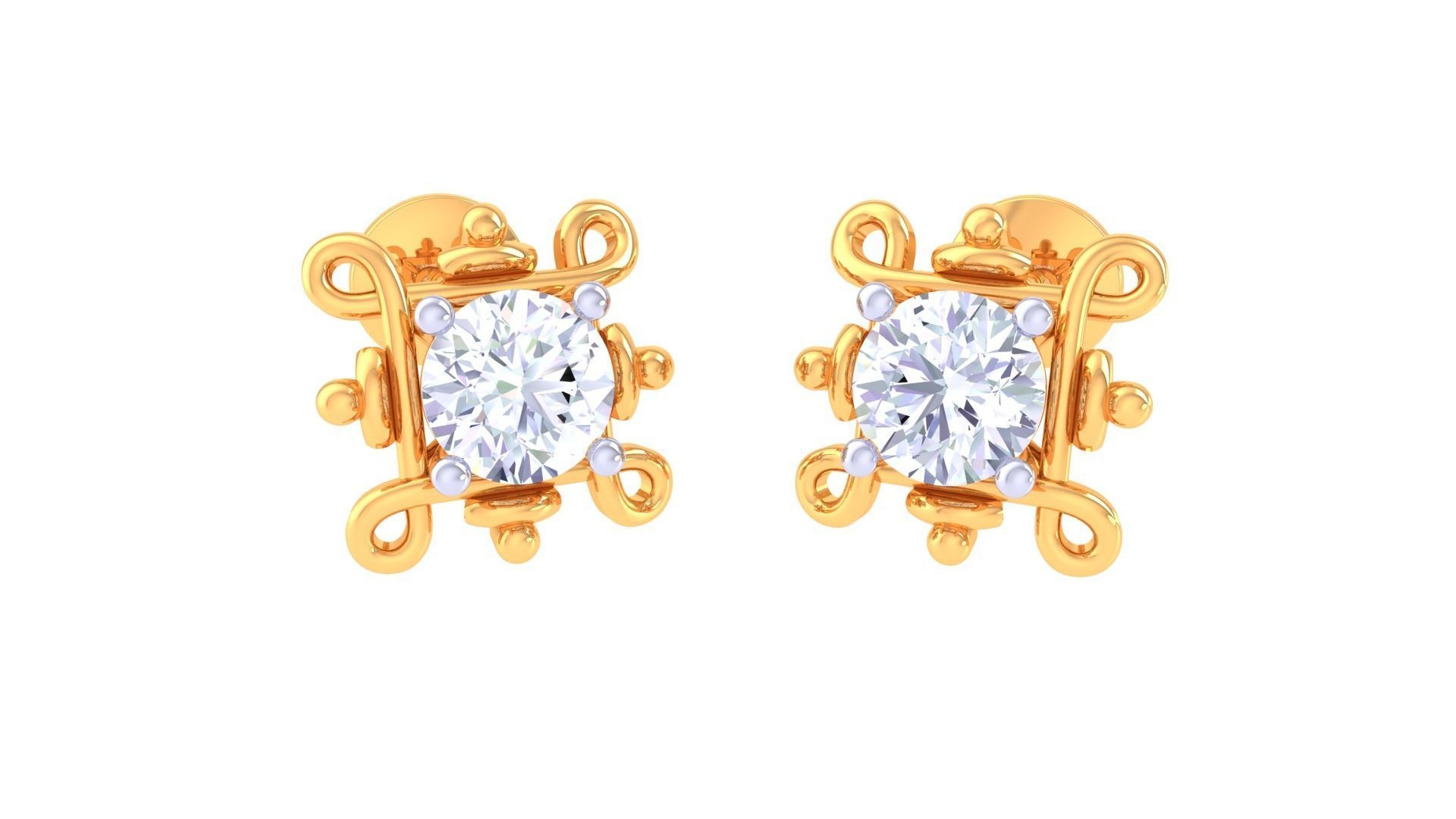 Ultra Light Wt Solitaire Diamond Stud Earrings 3dm stl obj 3D print model_5