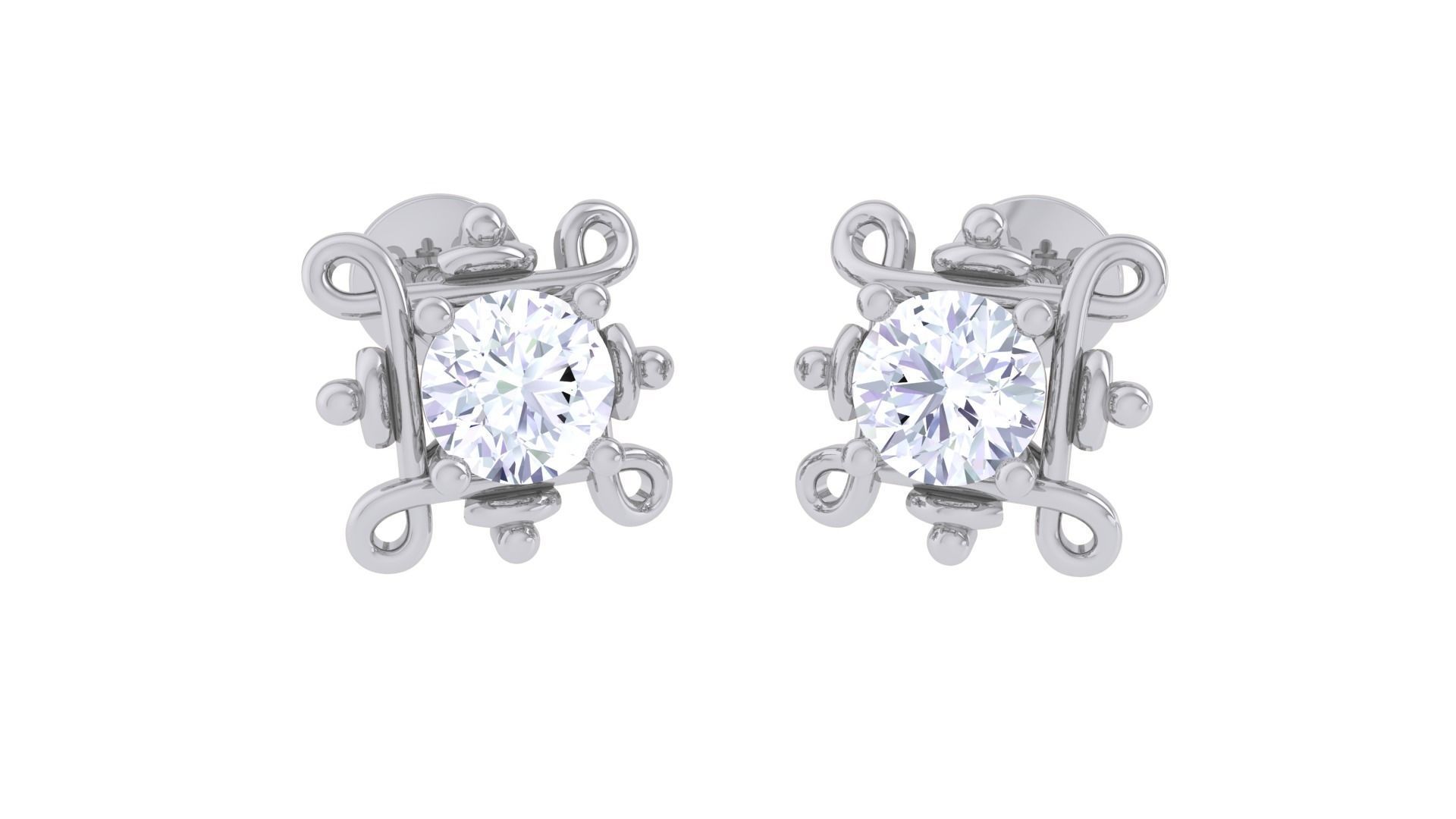 Ultra Light Wt Solitaire Diamond Stud Earrings 3dm stl obj 3D print model_1