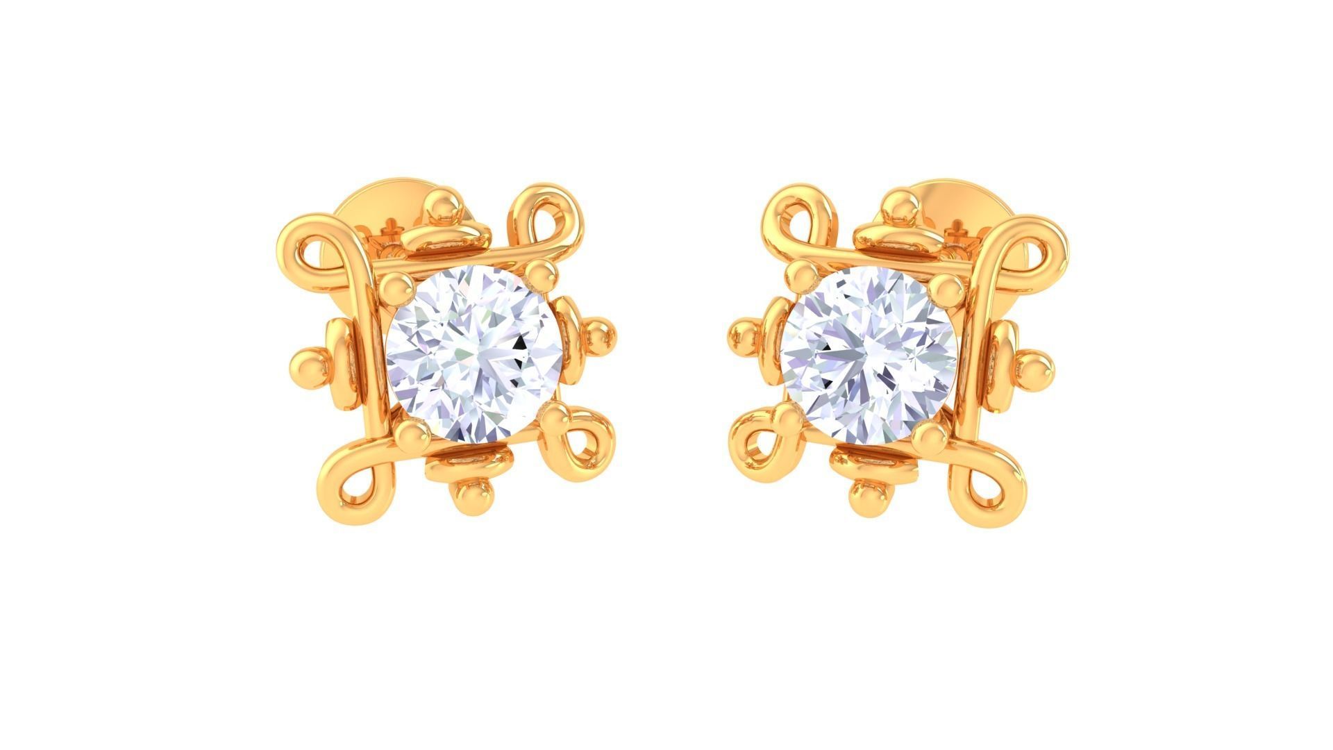 Ultra Light Wt Solitaire Diamond Stud Earrings 3dm stl obj 3D print model_2