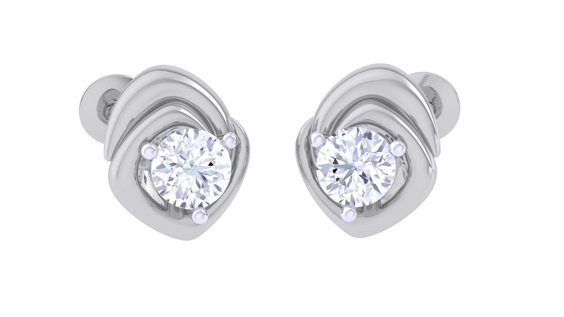Ultra Light Wt Solitaire Diamond Stud Earrings 3dm stl obj  3D print model_3