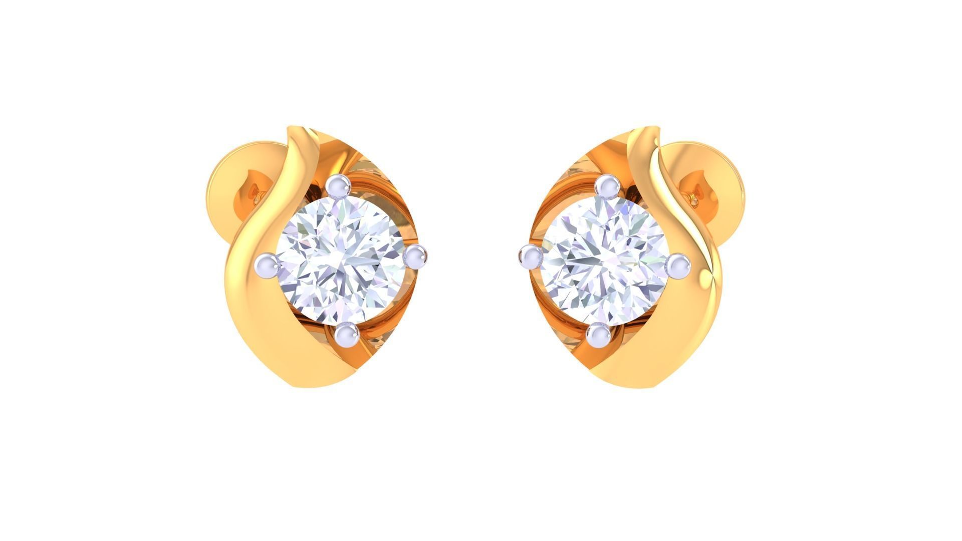 Ultra Light Wt Solitaire Diamond Stud Earrings 3dm stl obj  3D print model_3