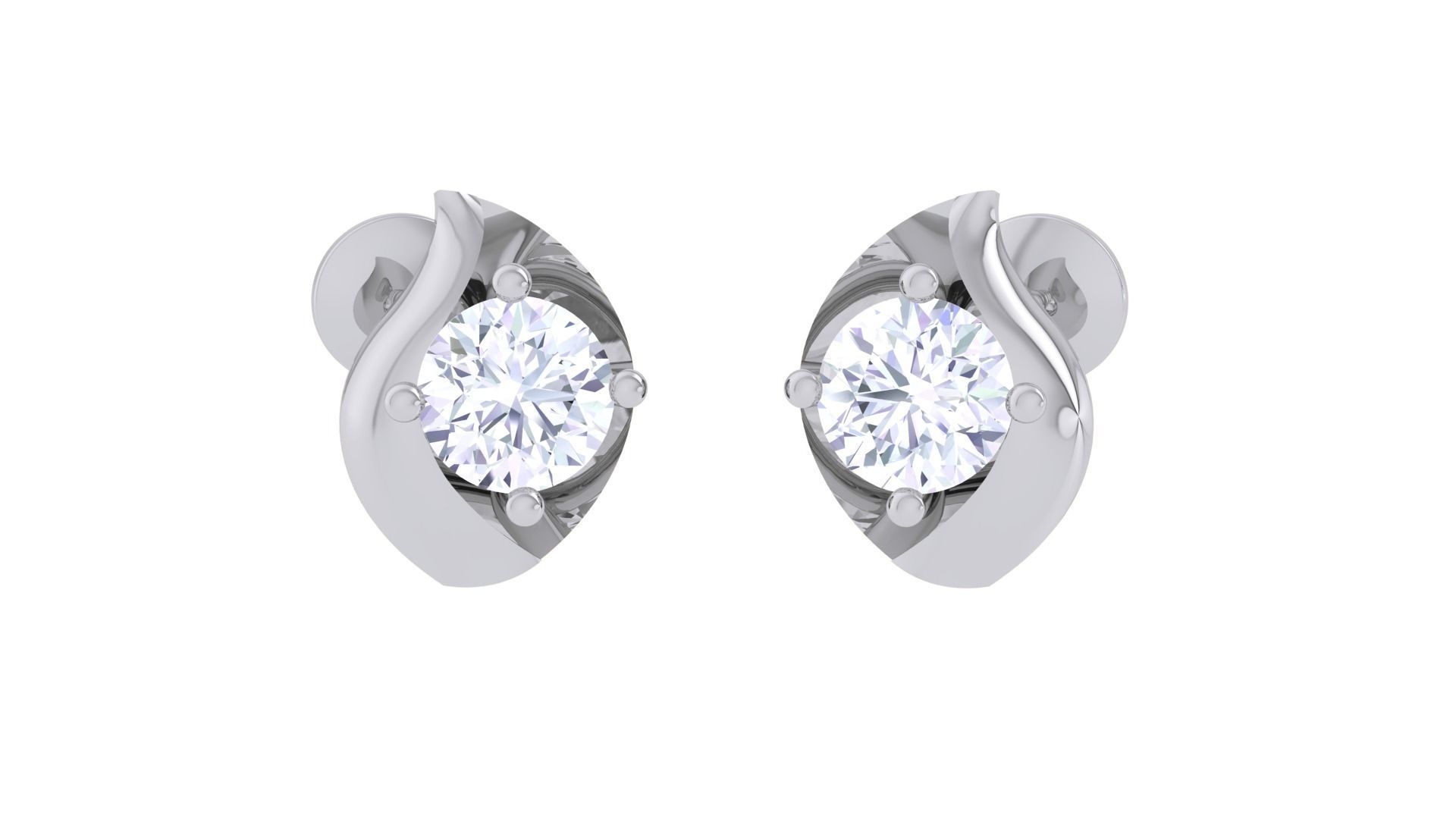 Ultra Light Wt Solitaire Diamond Stud Earrings 3dm stl obj  3D print model_2