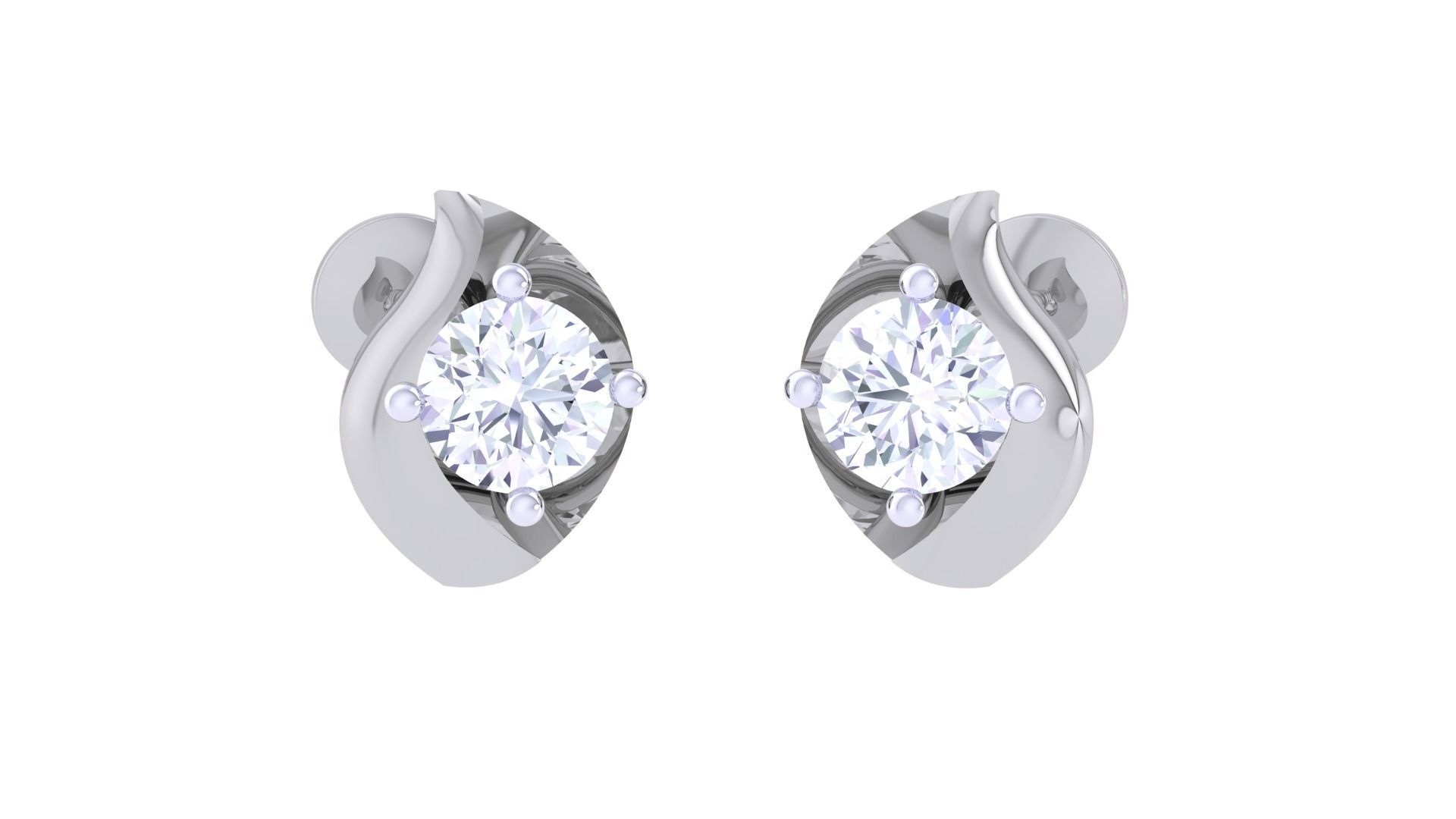 Ultra Light Wt Solitaire Diamond Stud Earrings 3dm stl obj  3D print model_6