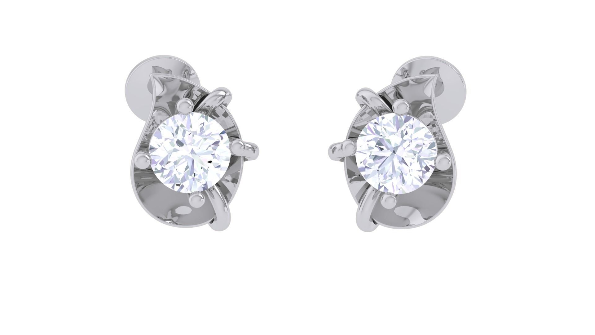 Ultra Light Wt Solitaire Diamond Stud Earrings 3dm stl obj 3D print model_1