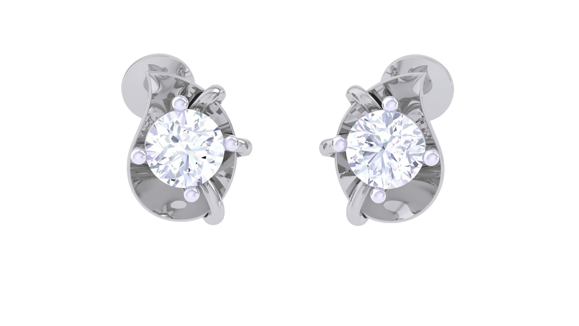 Ultra Light Wt Solitaire Diamond Stud Earrings 3dm stl obj 3D print model_5