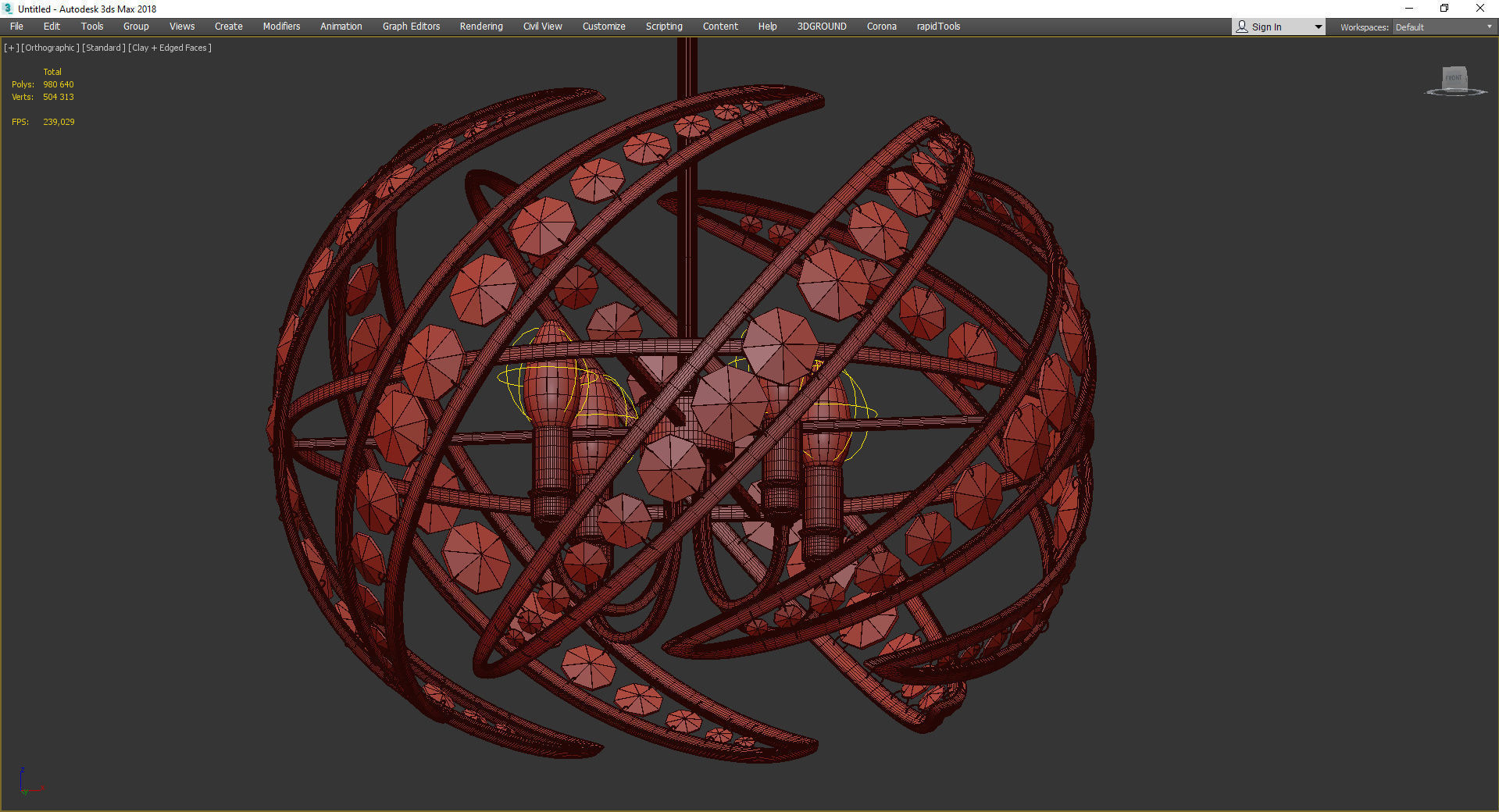 Platinum Crescent Polished Nickel 4 Light Pendant Light Low-poly 3D model_3