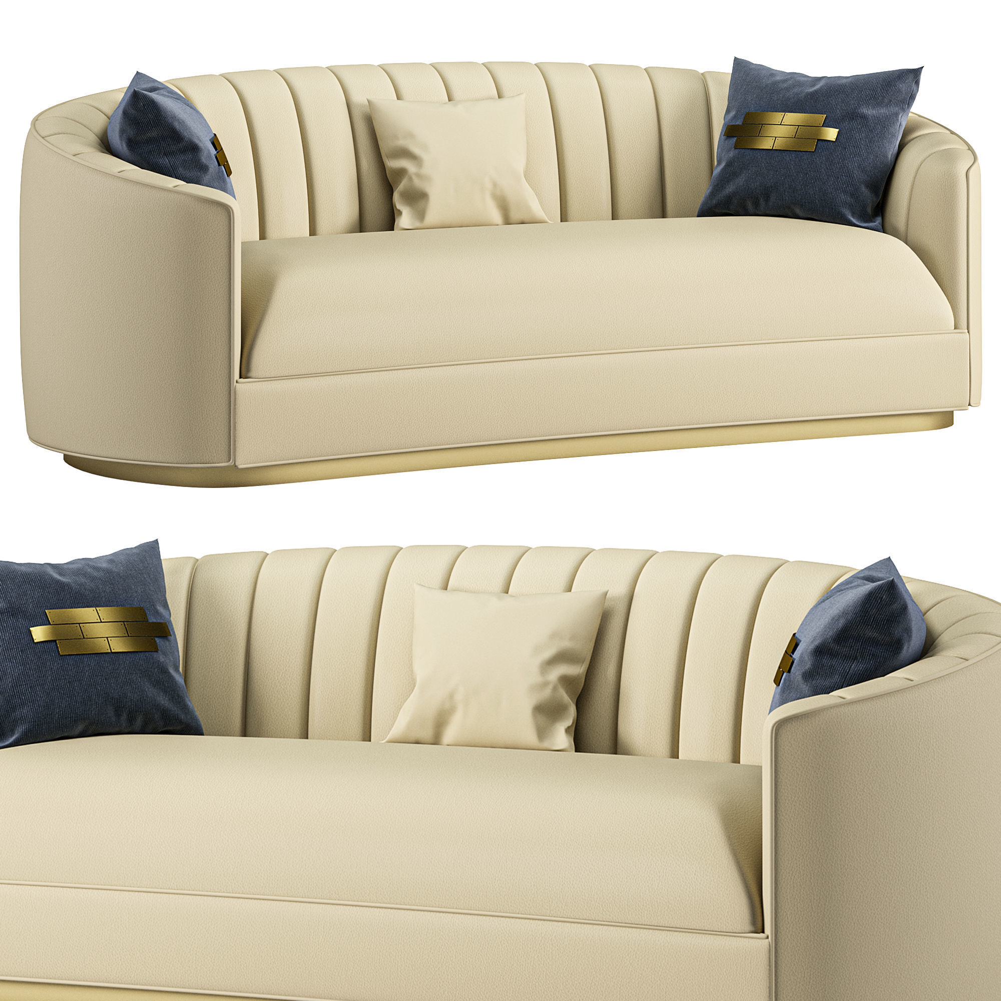 Beige Curved Microfiber Leather Sofa by homary 3D model_1