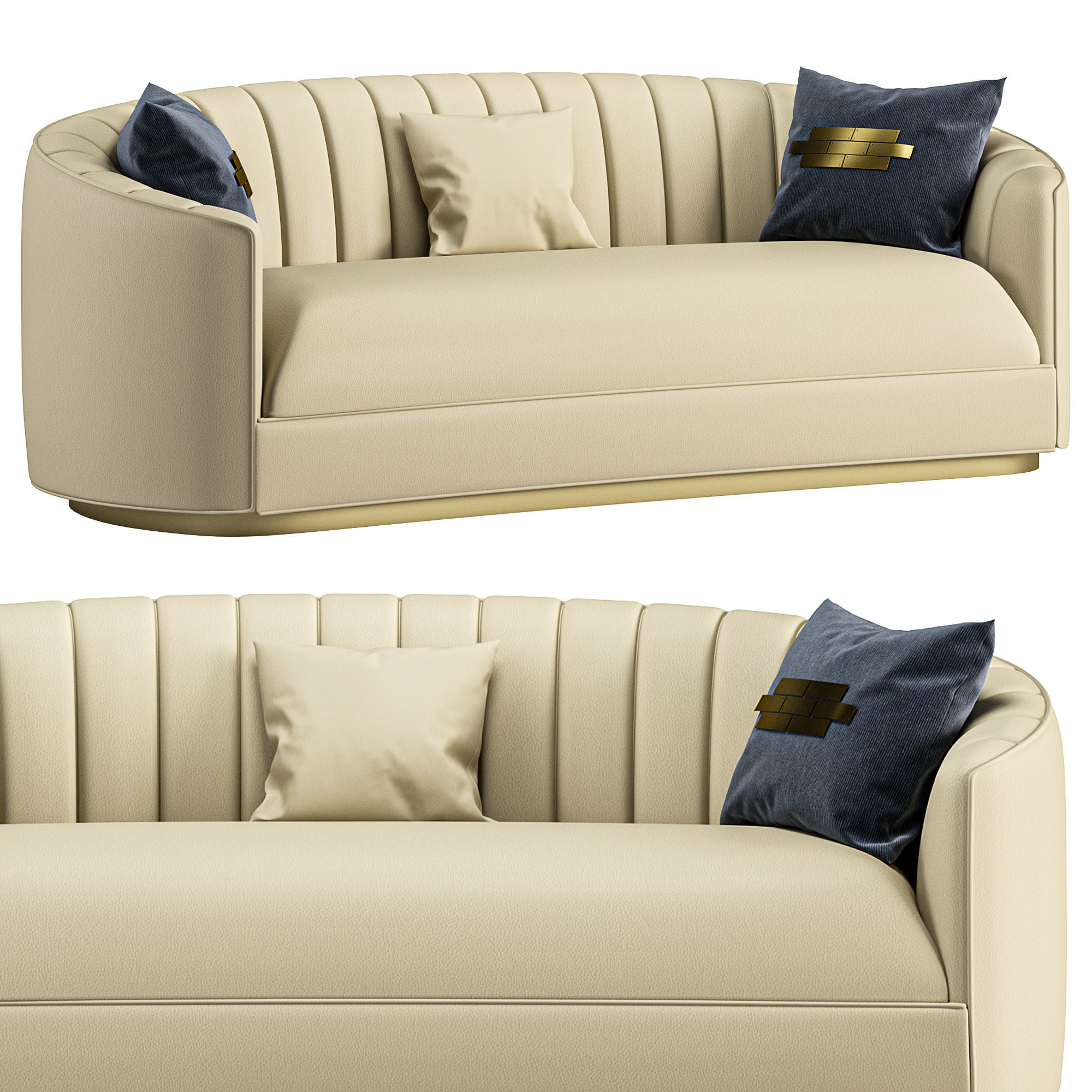 Beige Curved Microfiber Leather Sofa by homary 3D model_2