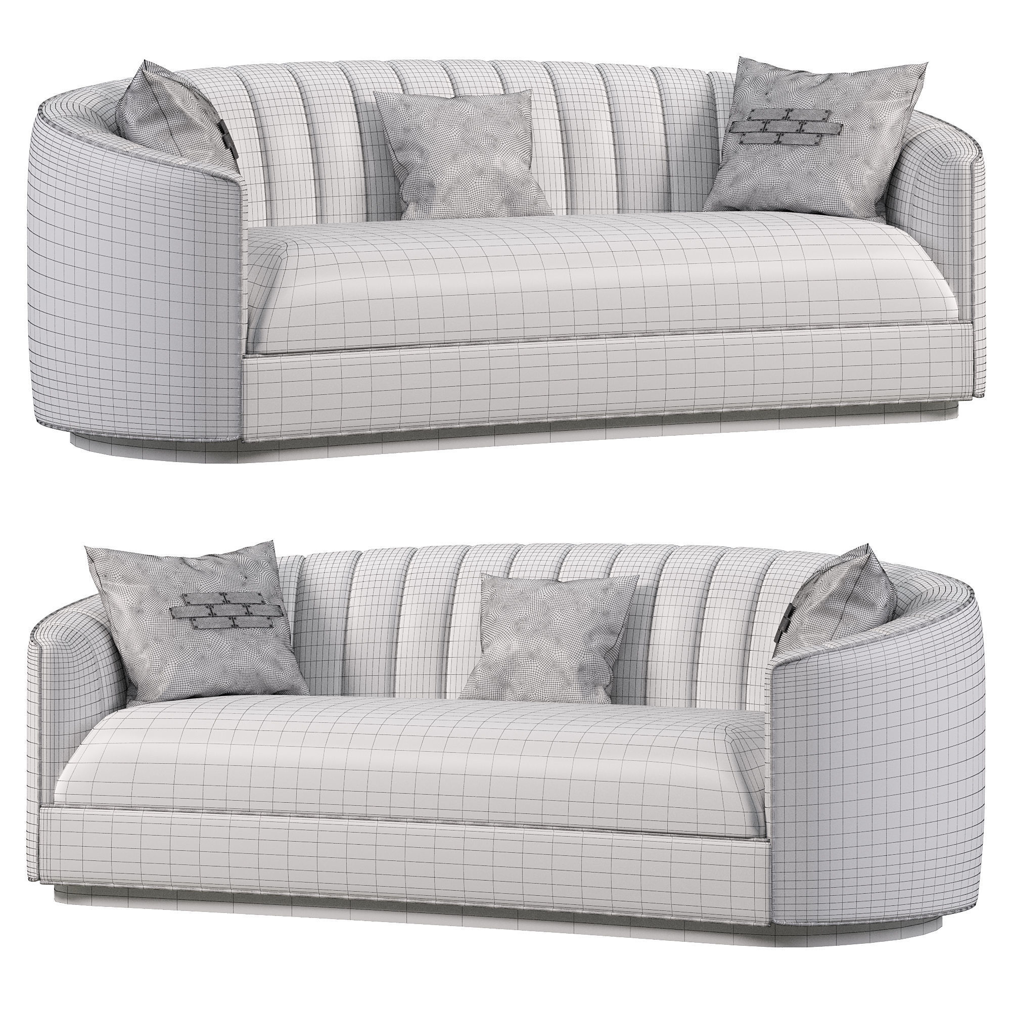 Beige Curved Microfiber Leather Sofa by homary 3D model_3