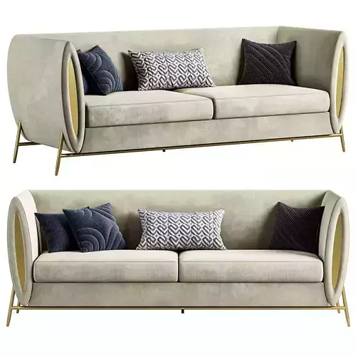 Beige Velvet Upholstered Sofa by Homary 3D model
