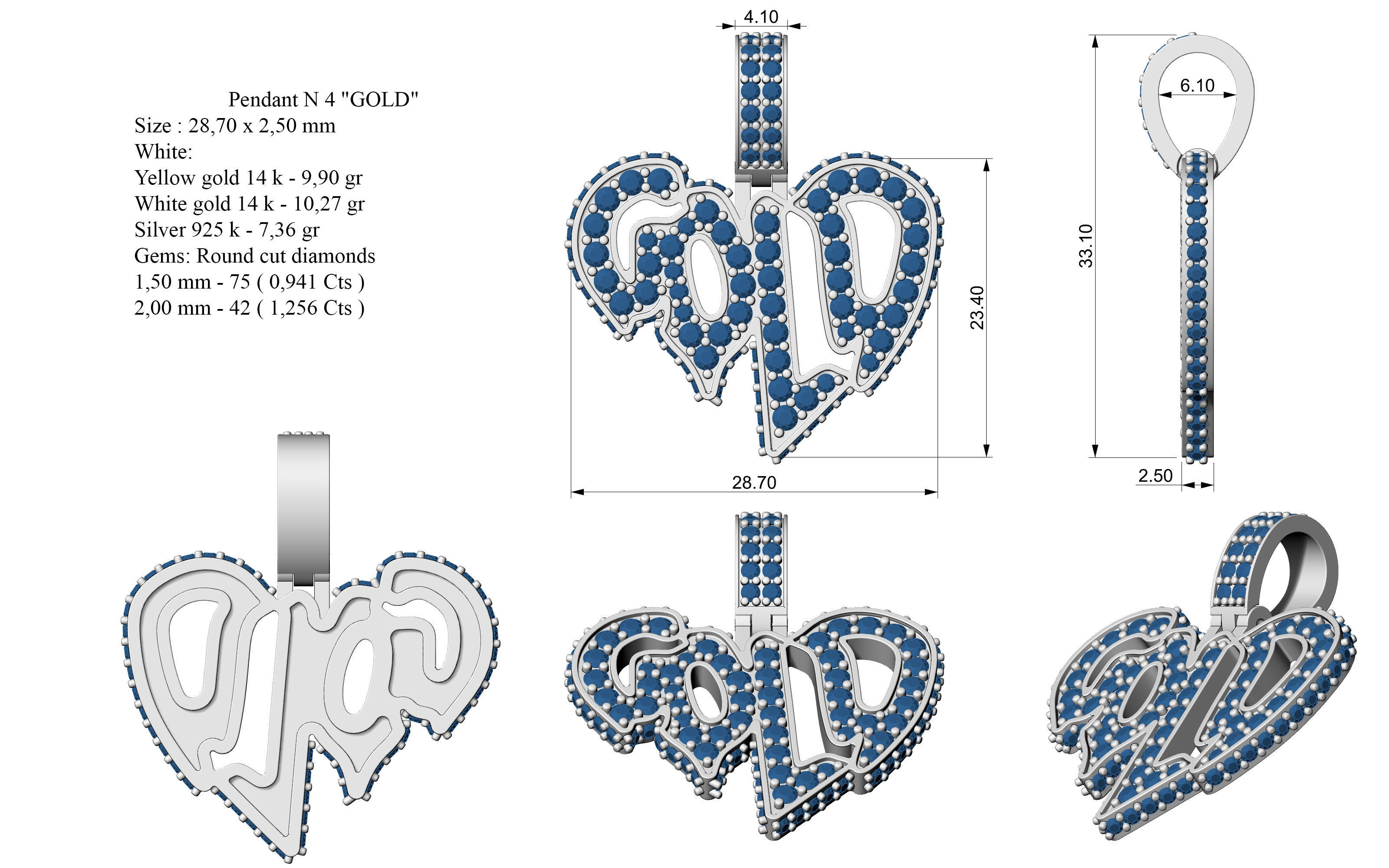 Pendant N 4  GOLD 3D print model_1