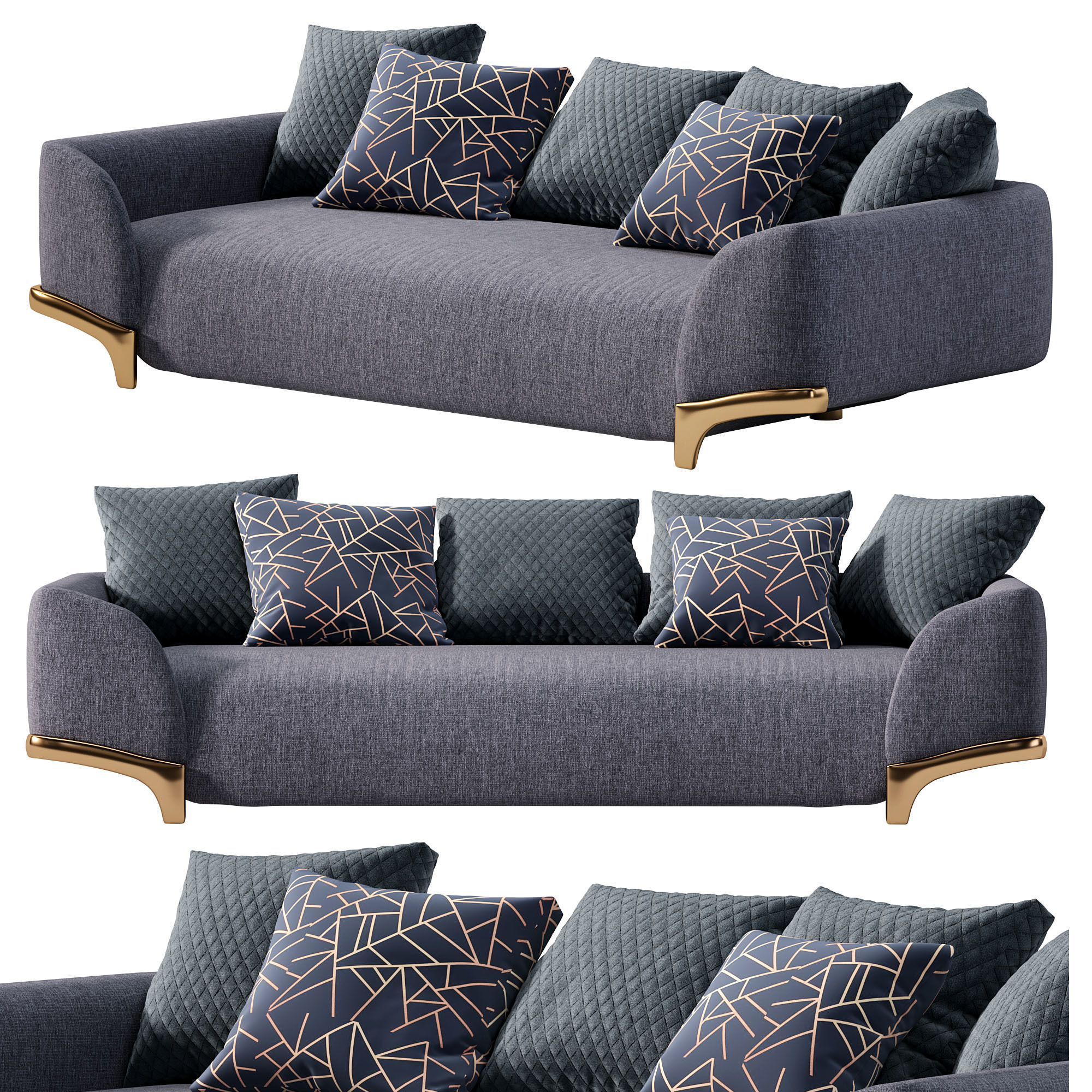 Linen Upholstered Sofa by Homary 3D model_1