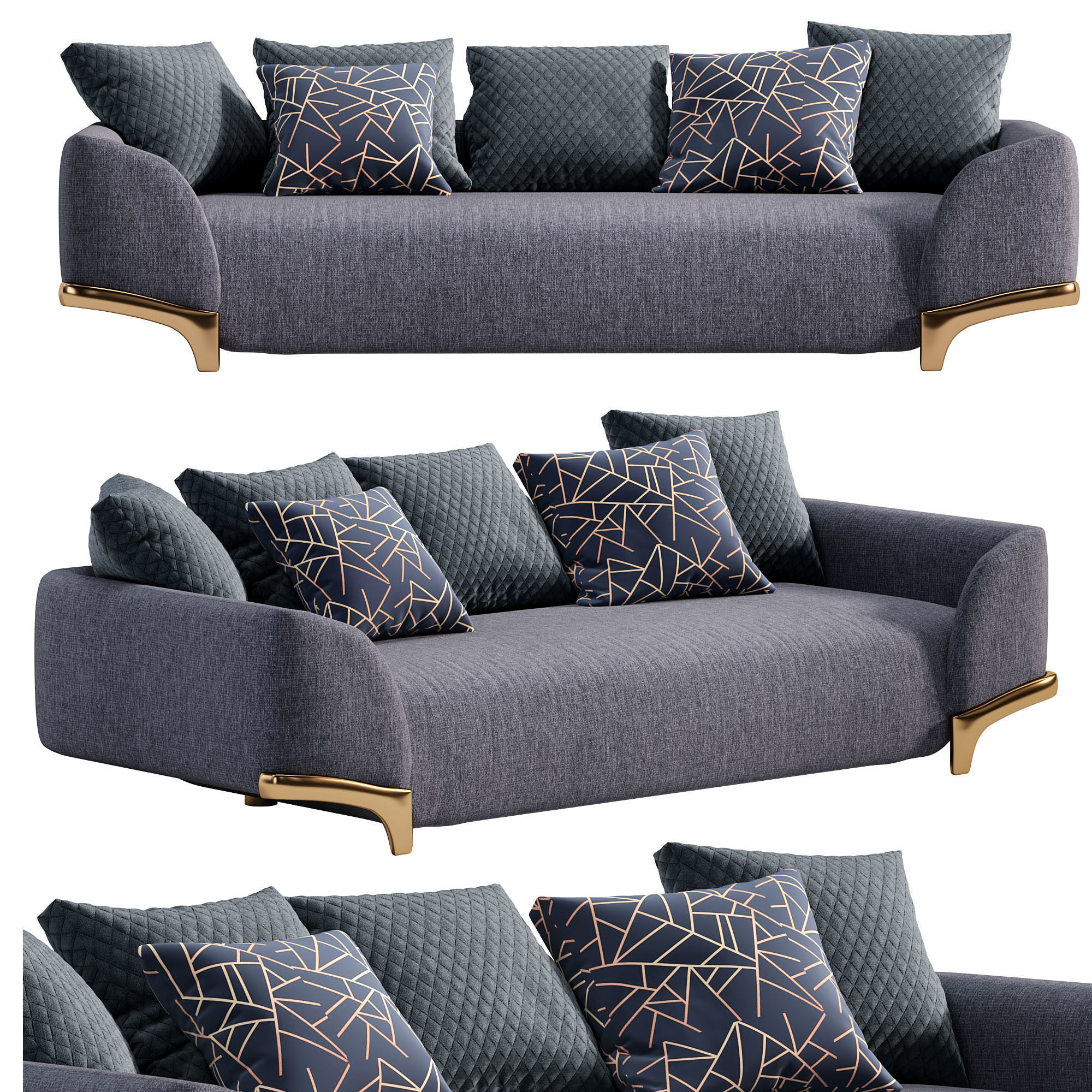 Linen Upholstered Sofa by Homary 3D model_2