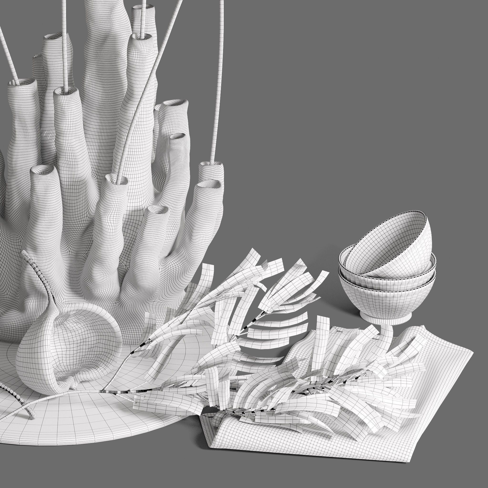 Decor Set 89 Coral vase branch plants Buddha nuts 3D model_7