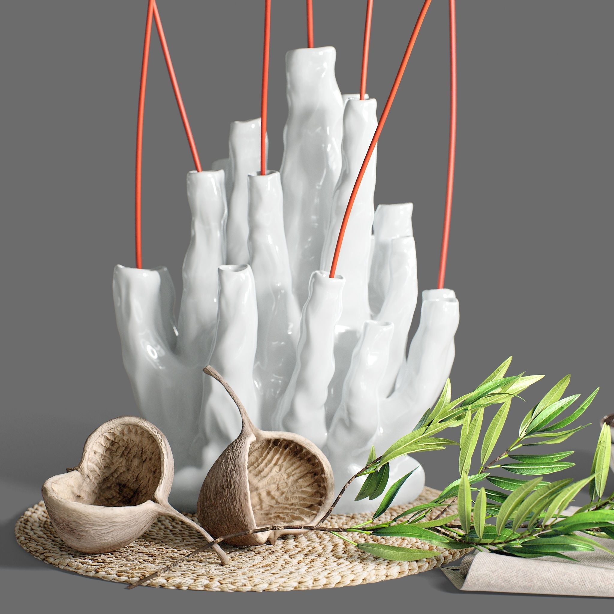 Decor Set 89 Coral vase branch plants Buddha nuts 3D model_4
