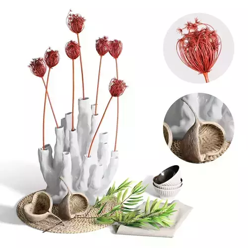 Decor Set 89 Coral vase branch plants Buddha nuts
