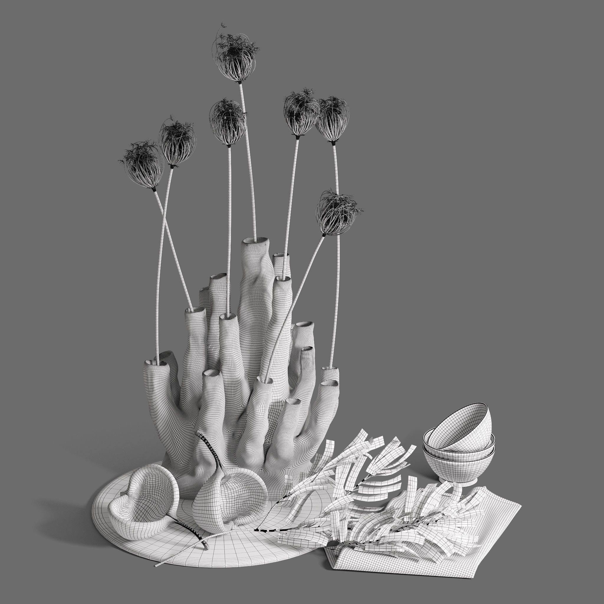 Decor Set 89 Coral vase branch plants Buddha nuts 3D model_1