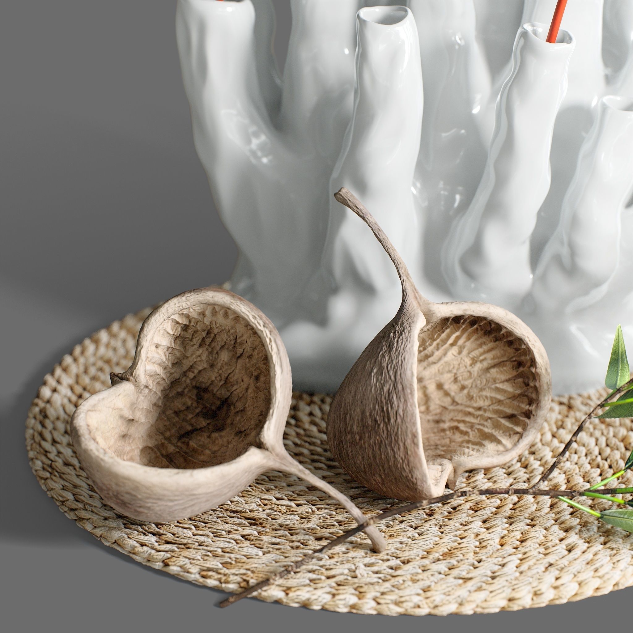 Decor Set 89 Coral vase branch plants Buddha nuts 3D model_8