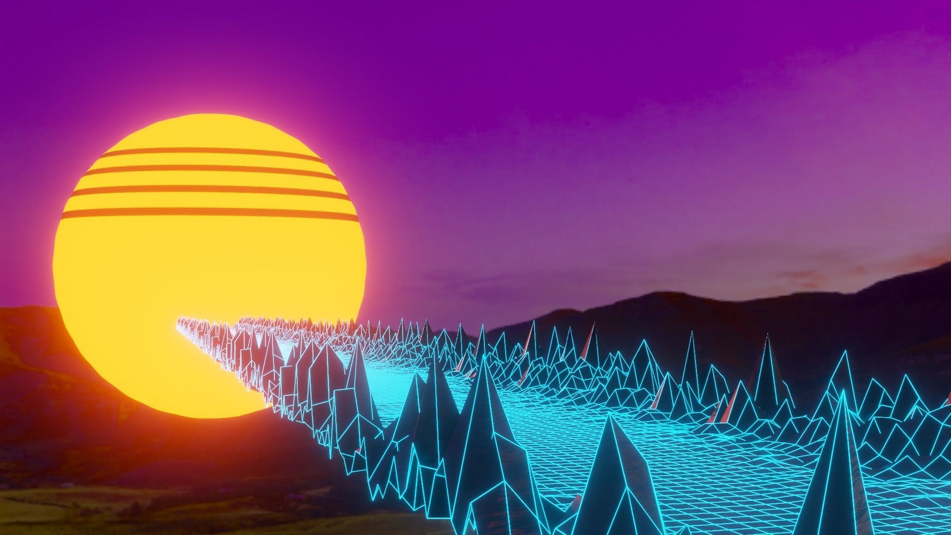 Retro 80s  vaporwave synthwave animation Low-poly 3D VR AR Low-poly 3D model_1