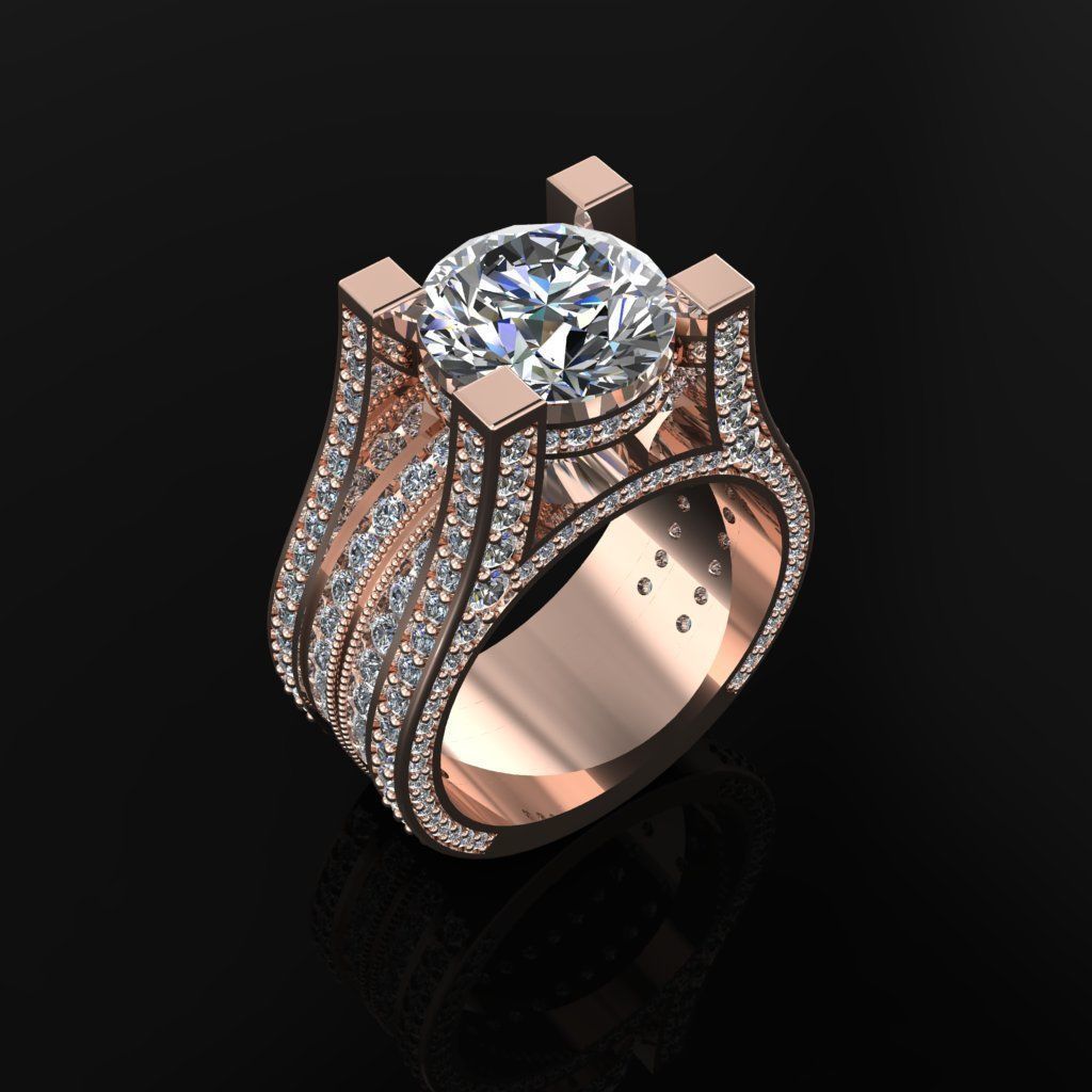 Ring with 3ct Stone 3D print model_2