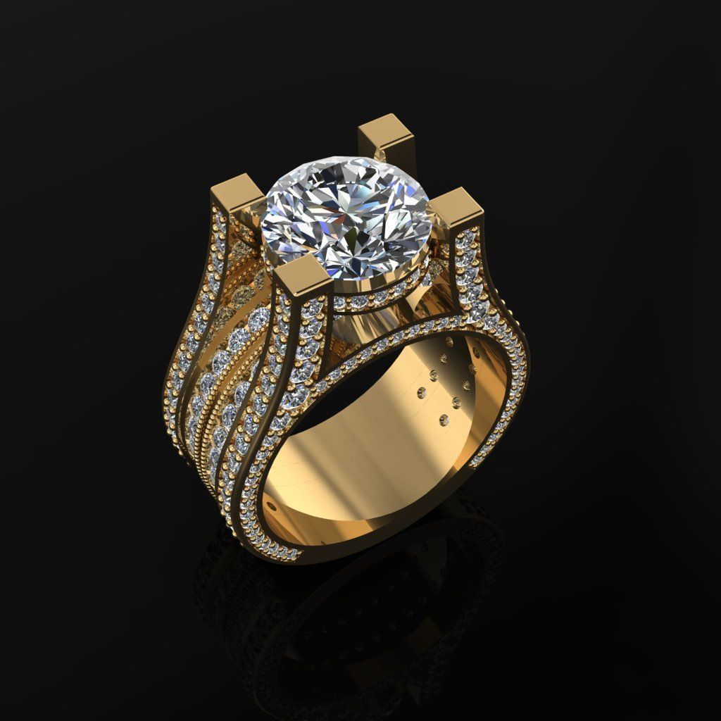 Ring with 3ct Stone 3D print model_1
