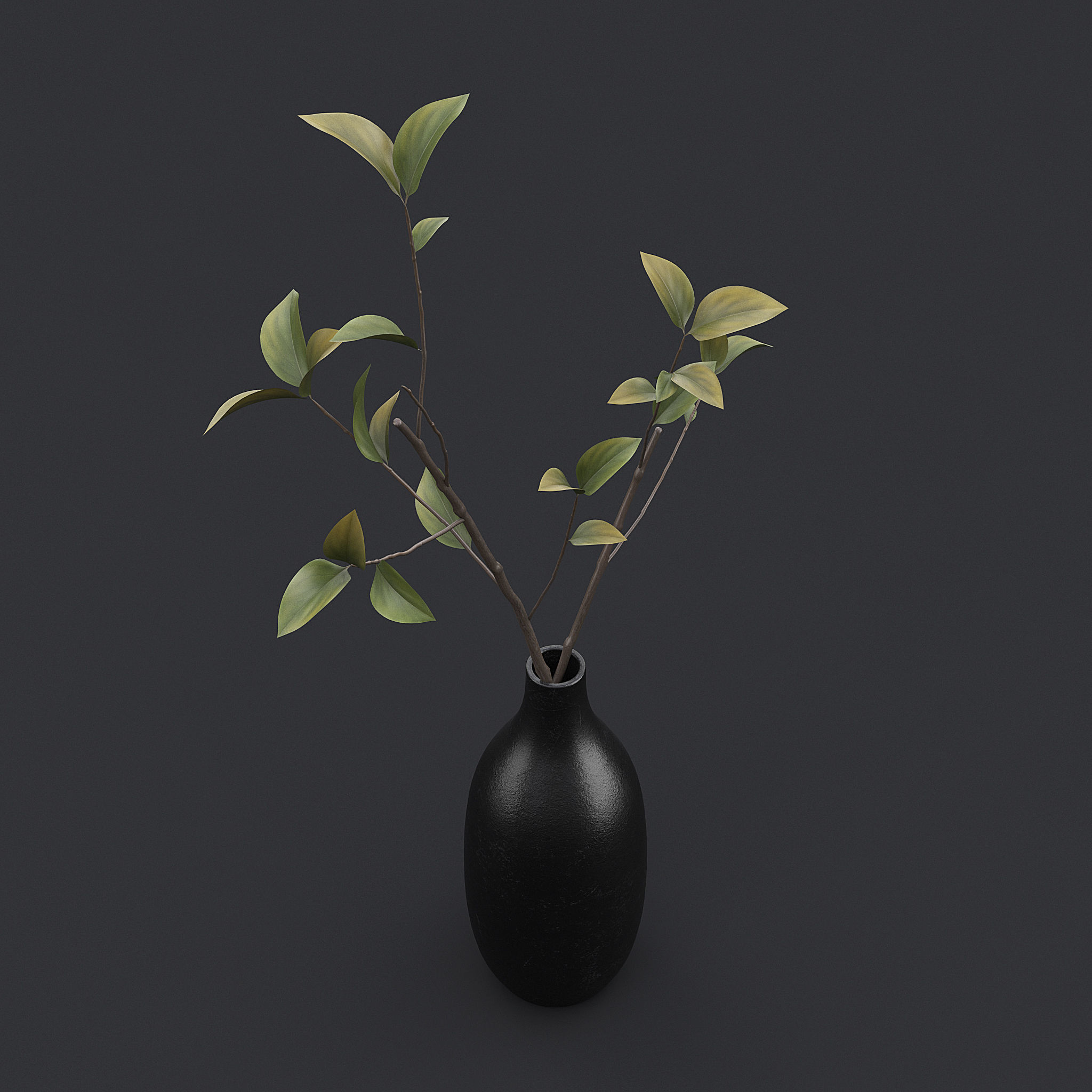 Tree Branch In Vase IV 3D model_4