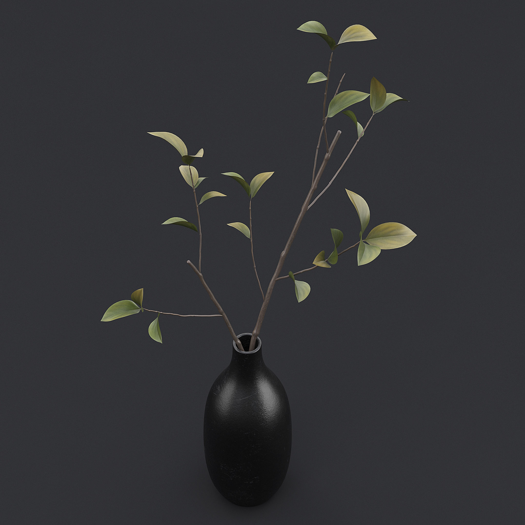 Tree Branch In Vase IV 3D model_2