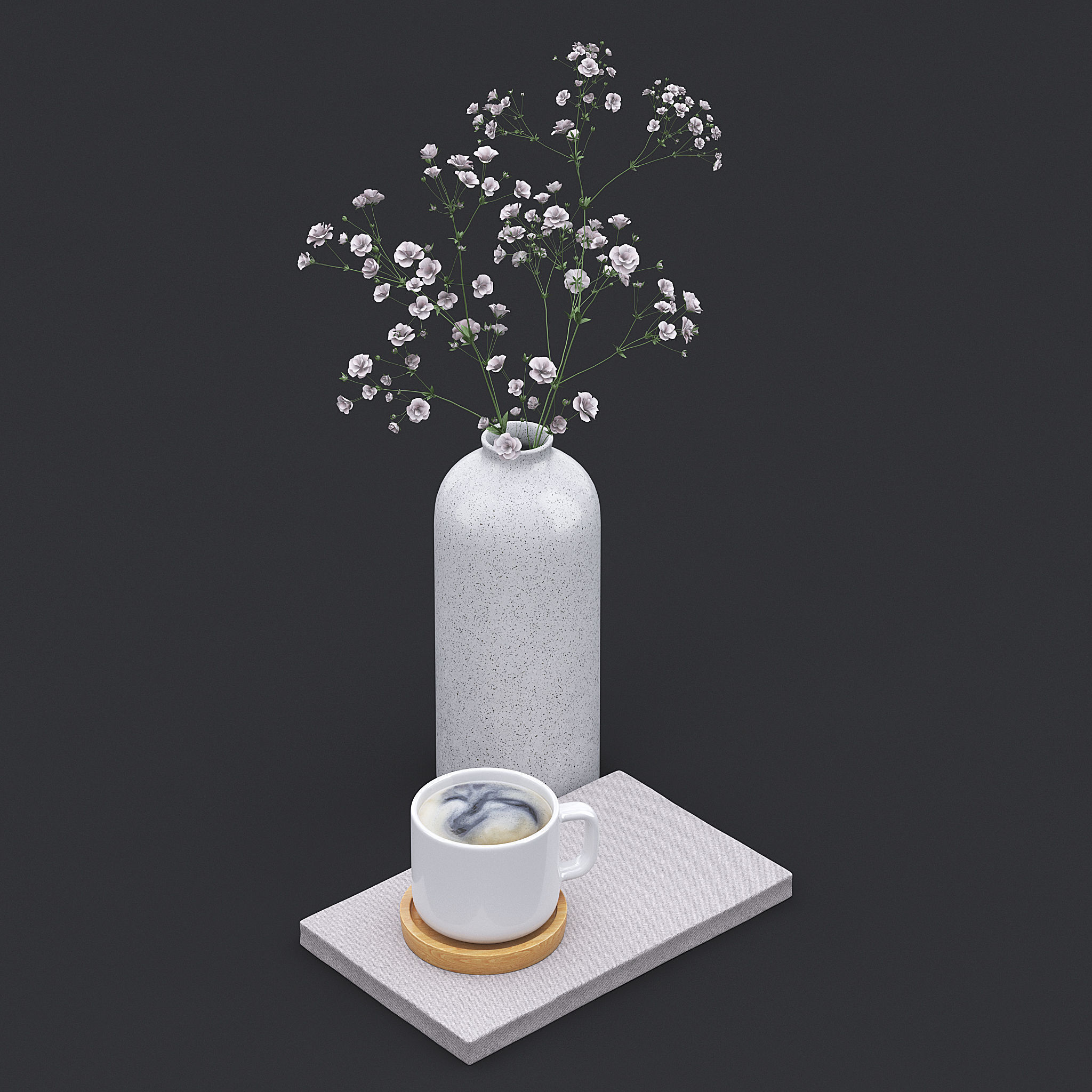 White Wild Flowers I 3D model_2