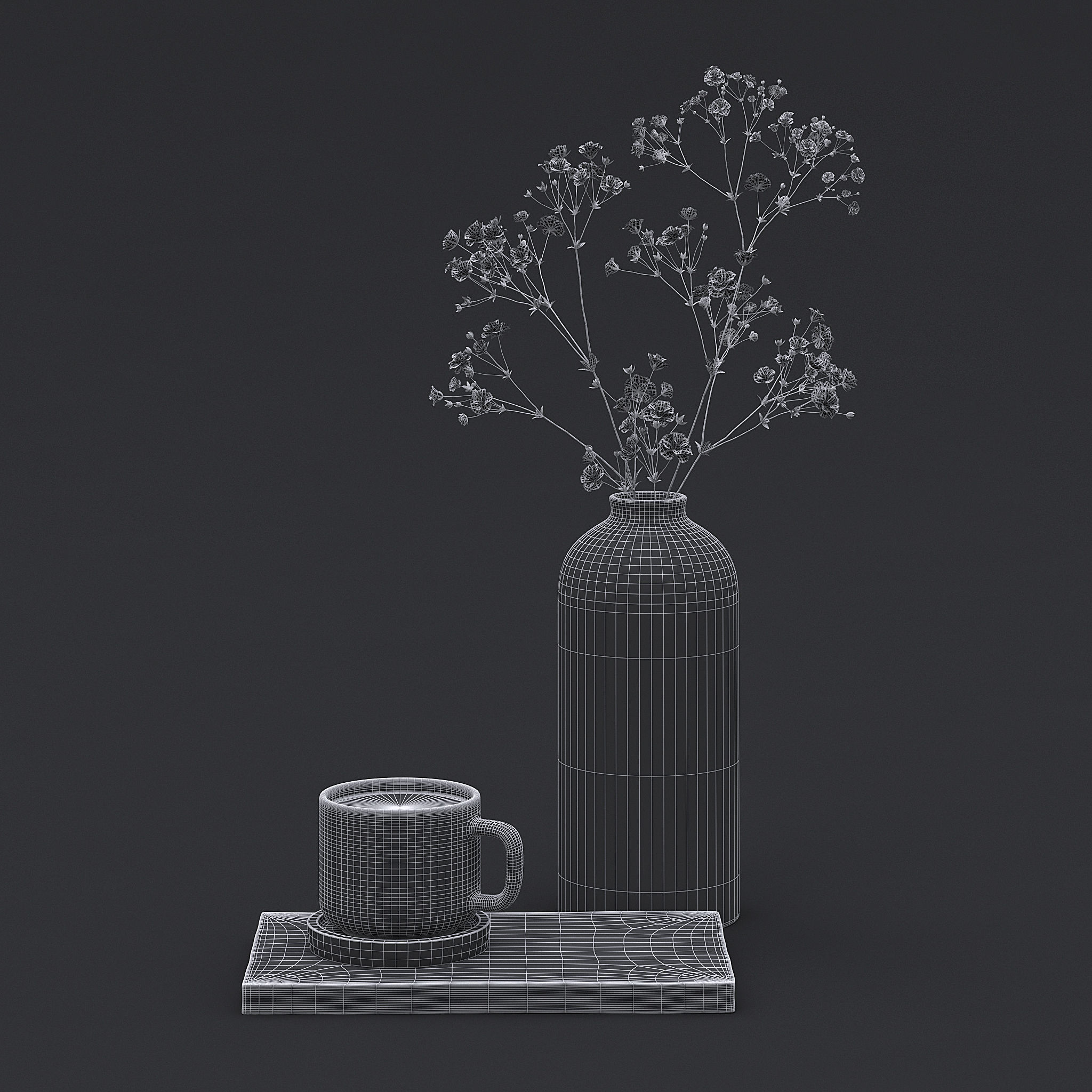 White Wild Flowers I 3D model_5