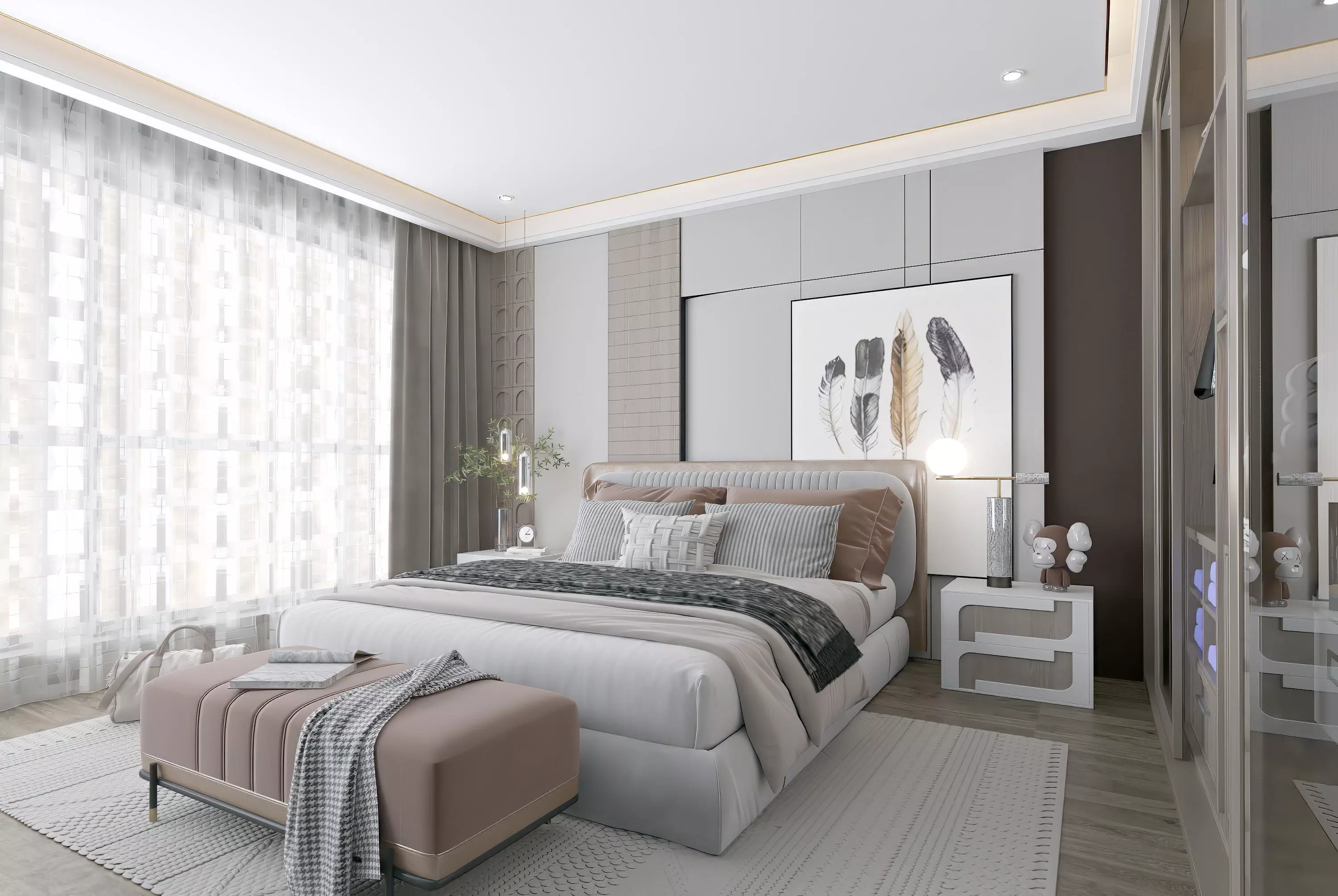 villa bedroom decoration Modern Home 3D model_0