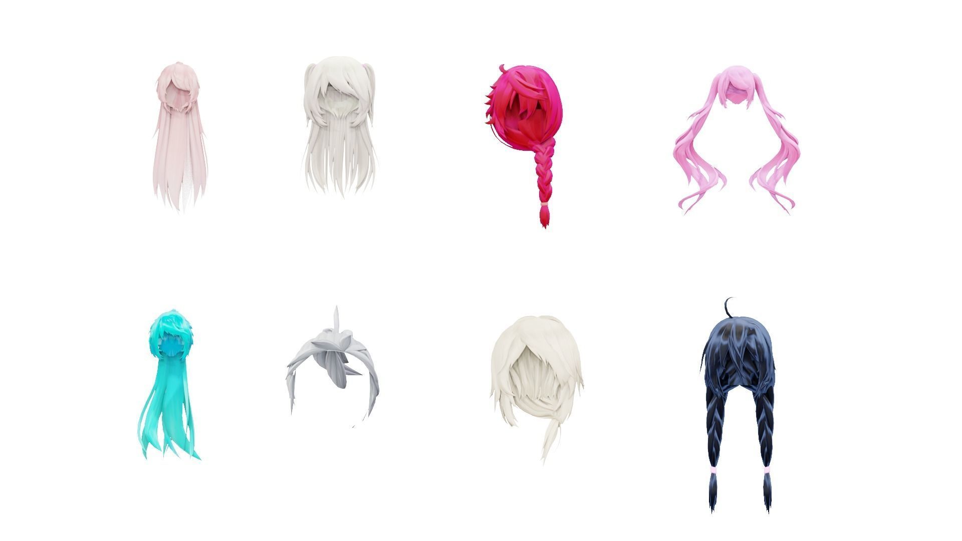 Female Anime Hairstyle Collection 3D model_8