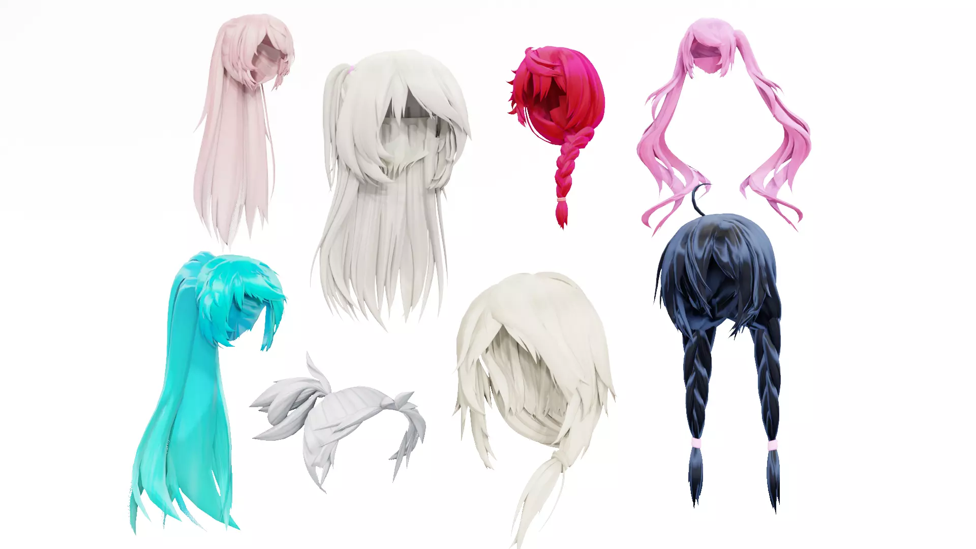 Female Anime Hairstyle Collection 3D model_0