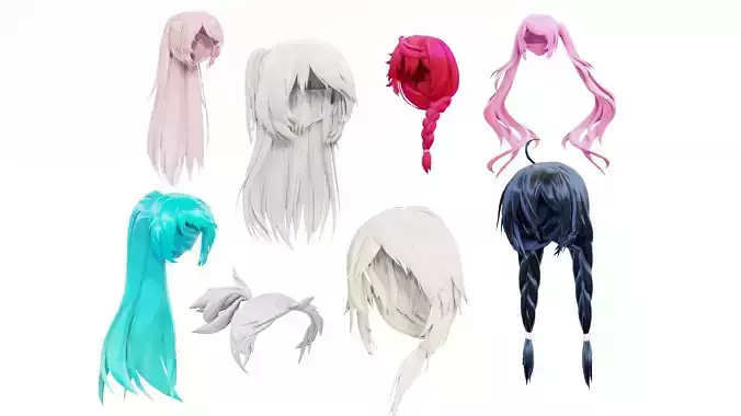 Female Anime Hairstyle Collection 3D model