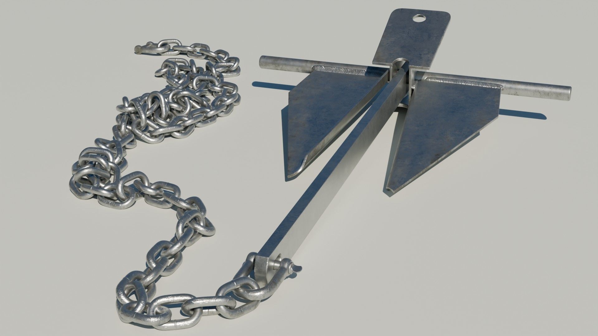 Danforth Anchor with Chain Set 3D model_9
